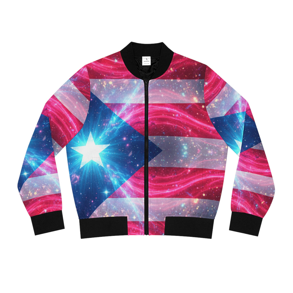 La Bandera Vive Bomber Jacket — Neon Flag All-Over Print