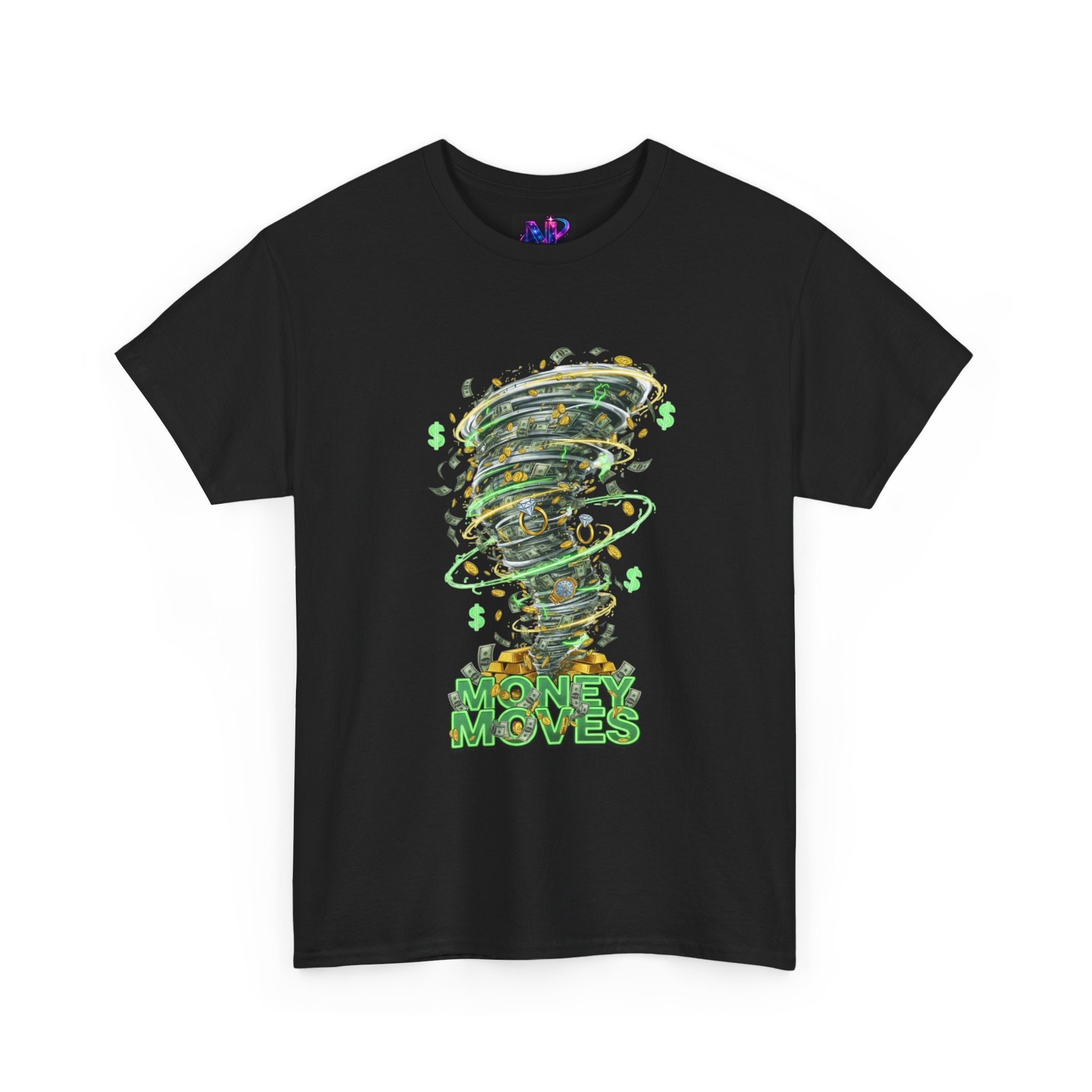 Money Moves Tee — Green Dollar Tornado Graphic T‑Shirt