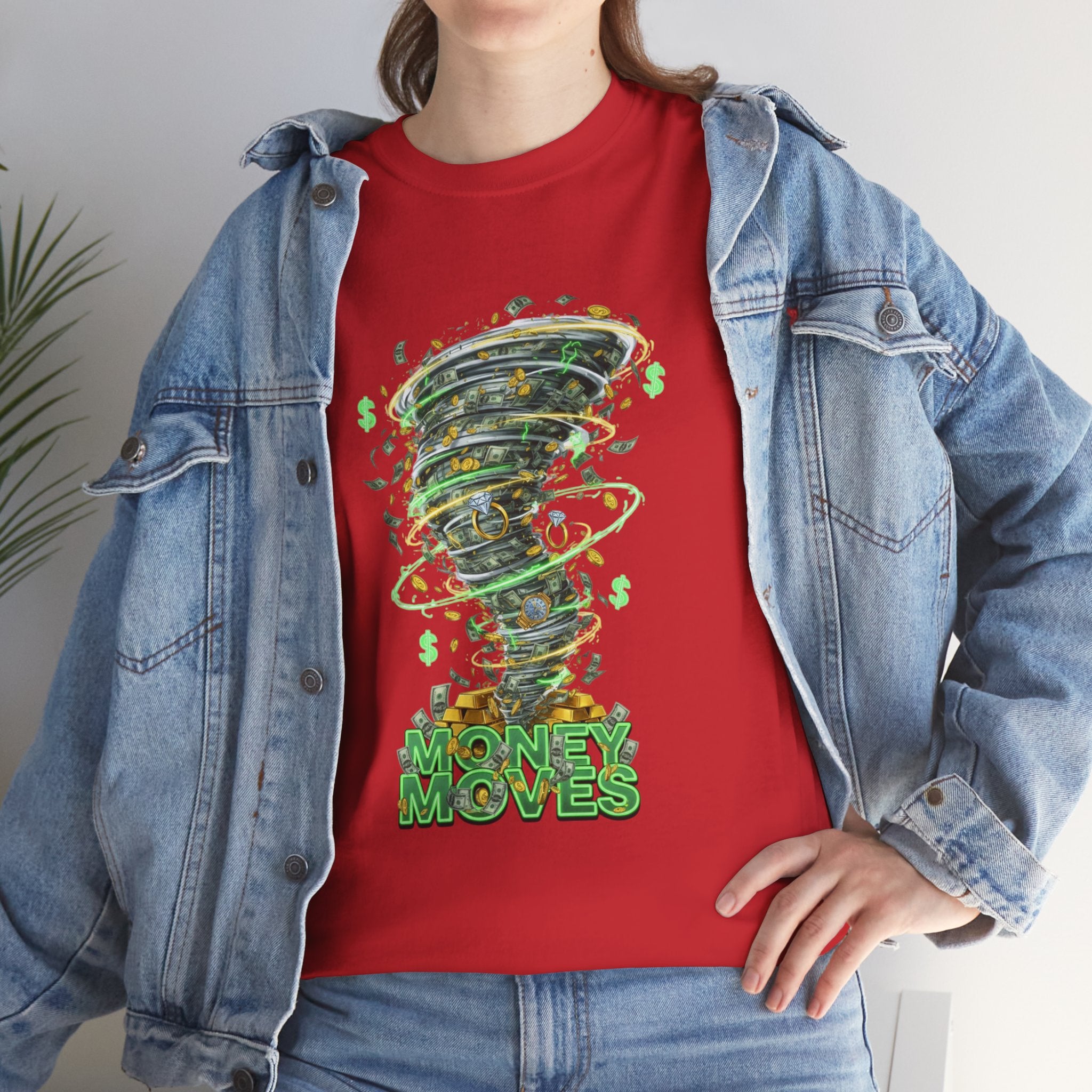 Money Moves Tee — Green Dollar Tornado Graphic T‑Shirt