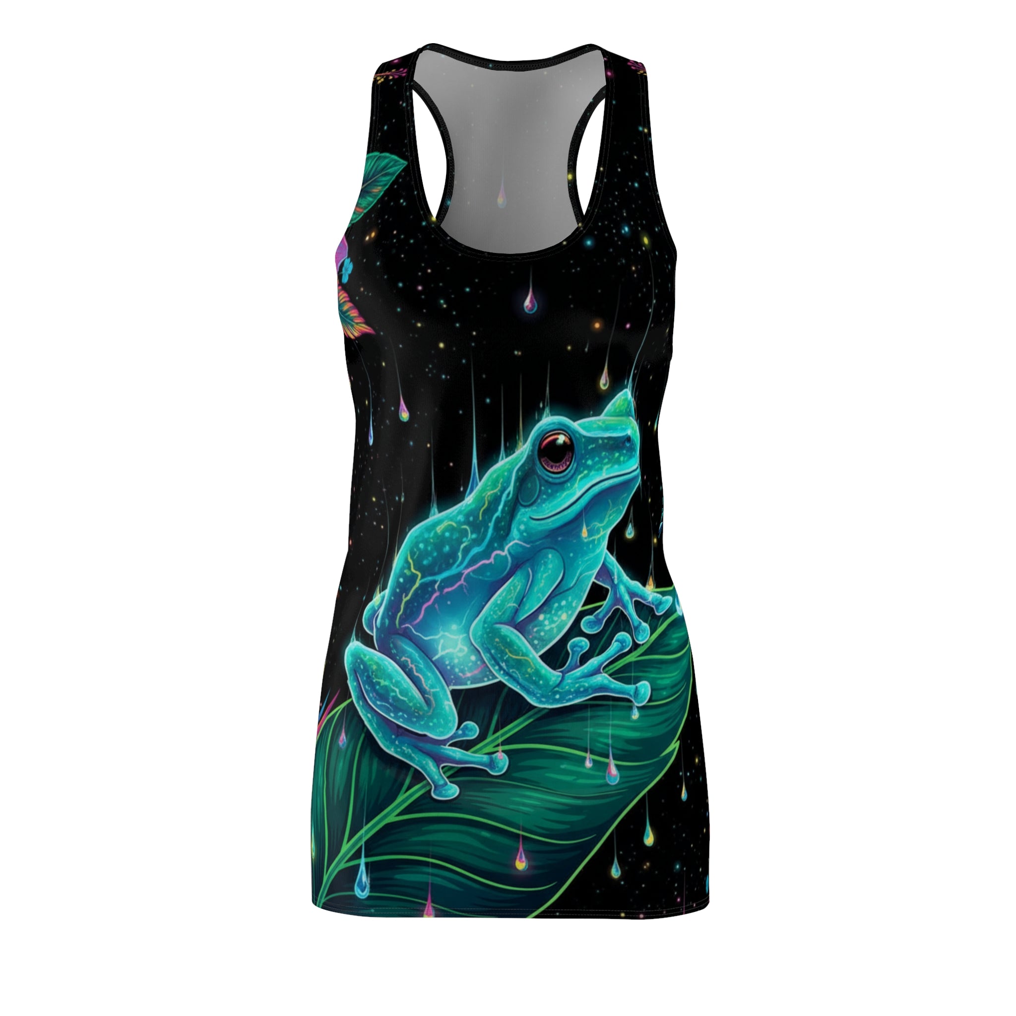 El Coquí Bioluminiscente Racerback Dress — Puerto Rico Tropical Night AOP