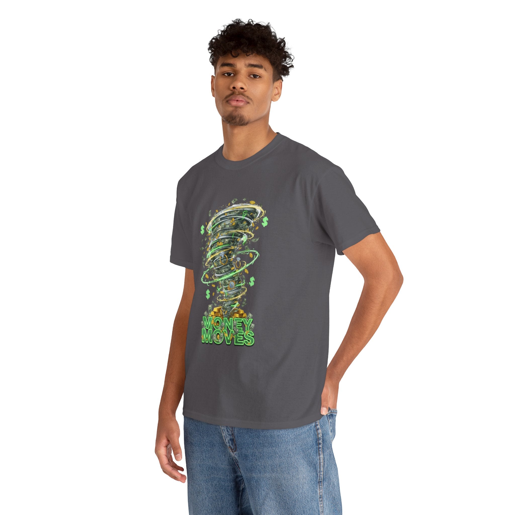 Money Moves Tee — Green Dollar Tornado Graphic T‑Shirt