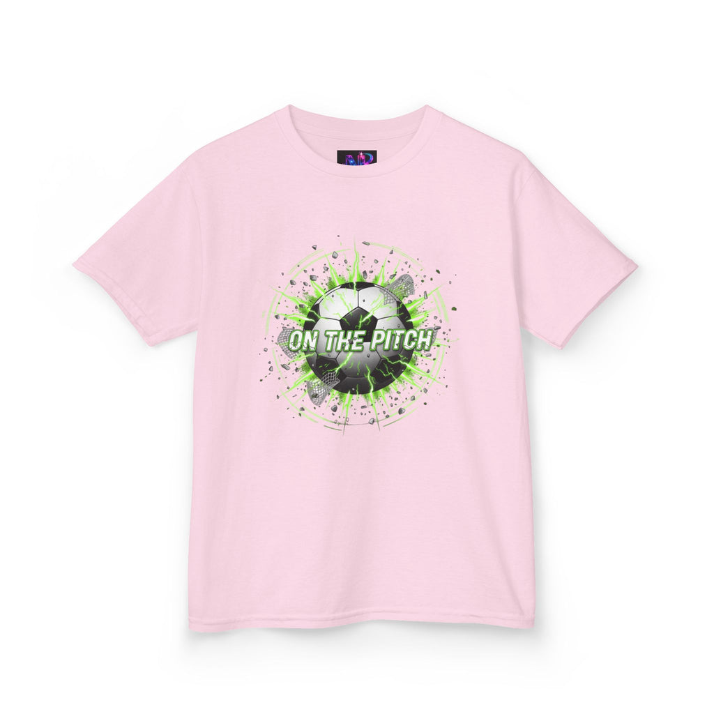 Kids Soccer T‑Shirt — 'On The Pitch' Green Splatter Design