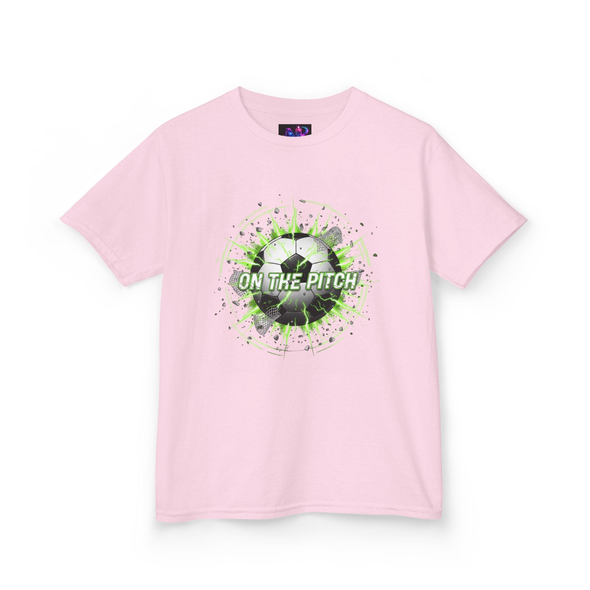 Kids Soccer T‑Shirt — 'On The Pitch' Green Splatter Design