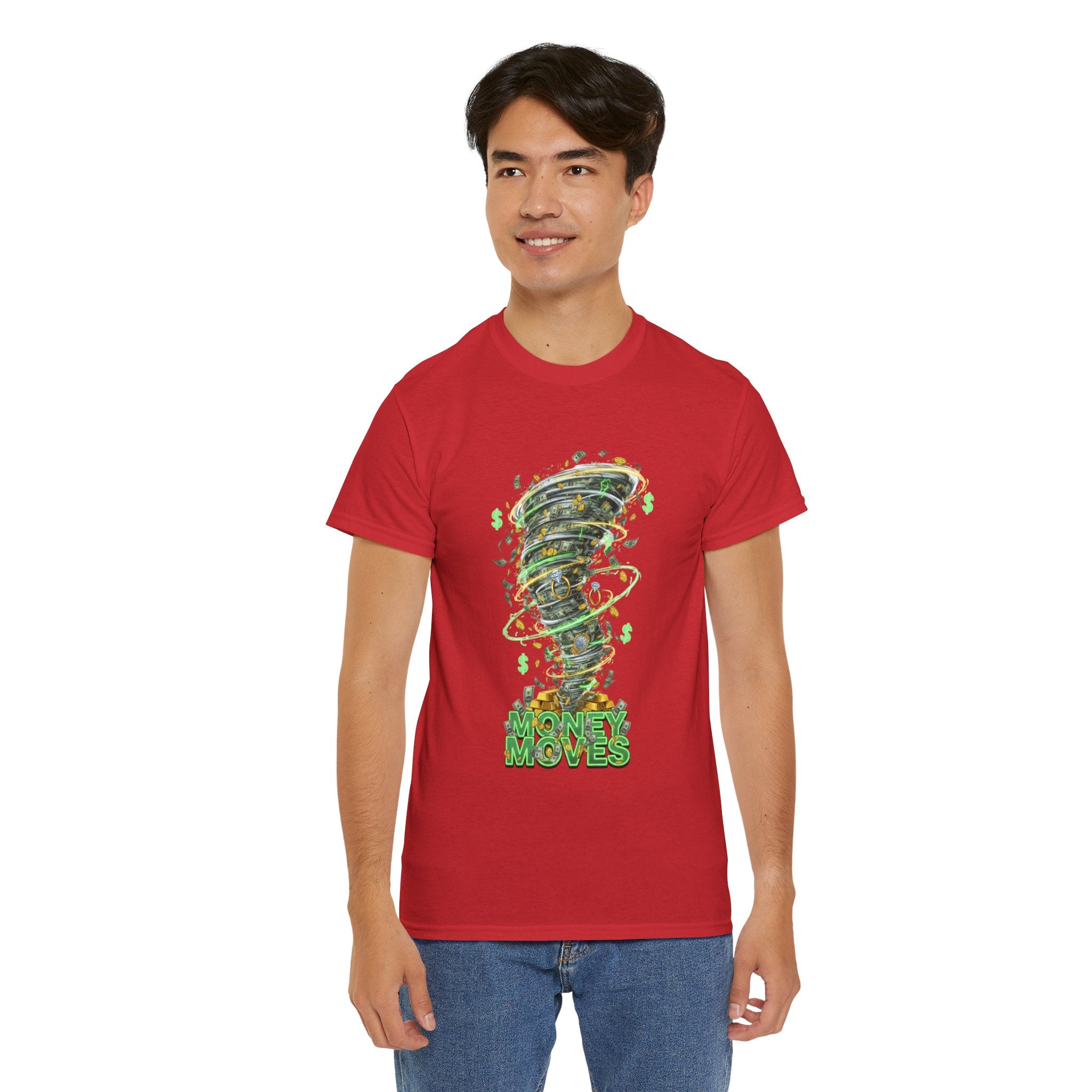 Money Moves Tee — Green Dollar Tornado Graphic T‑Shirt