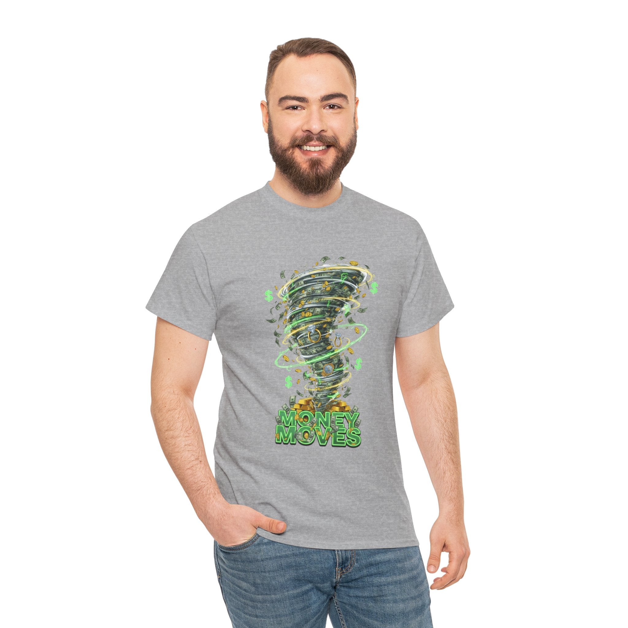 Money Moves Tee — Green Dollar Tornado Graphic T‑Shirt