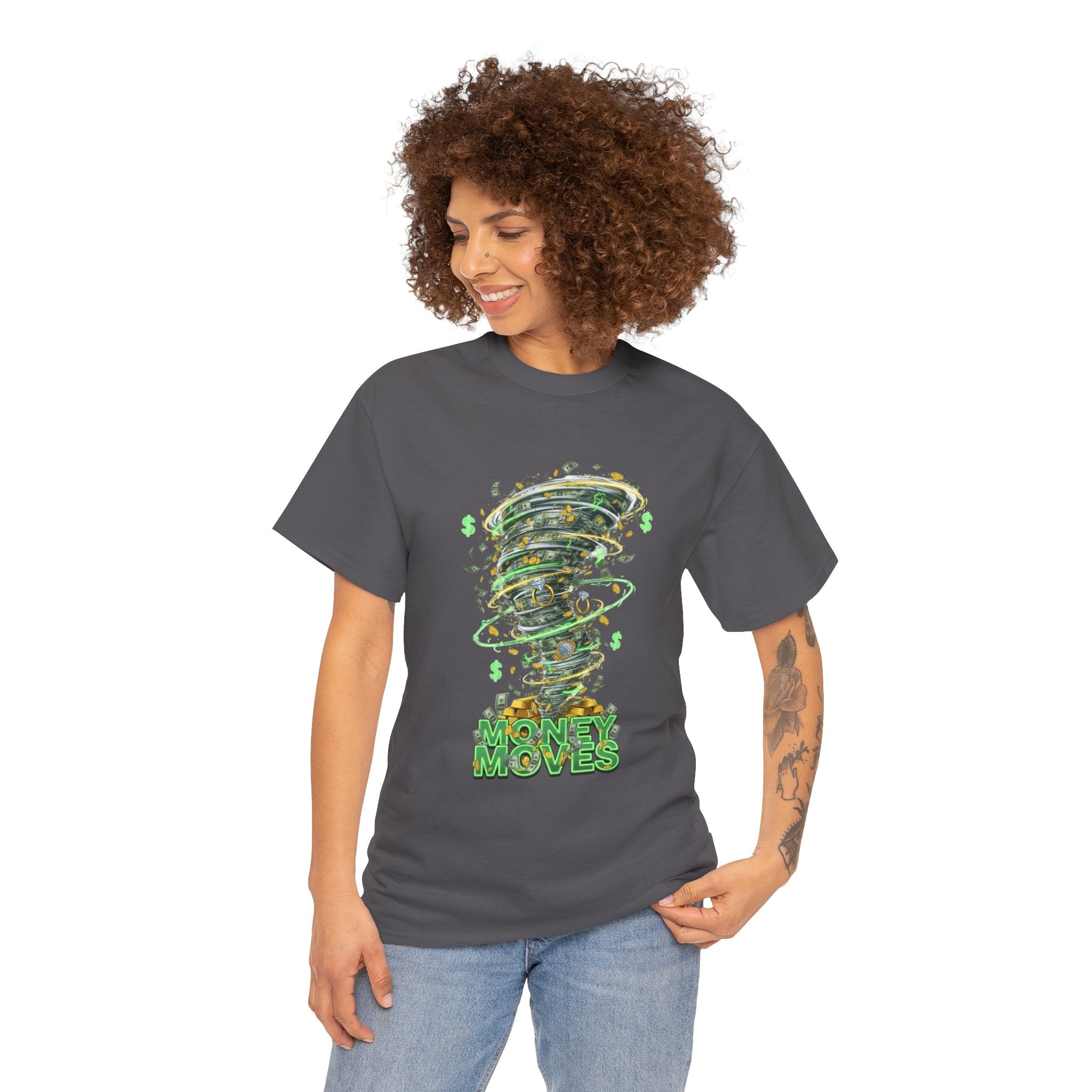 Money Moves Tee — Green Dollar Tornado Graphic T‑Shirt
