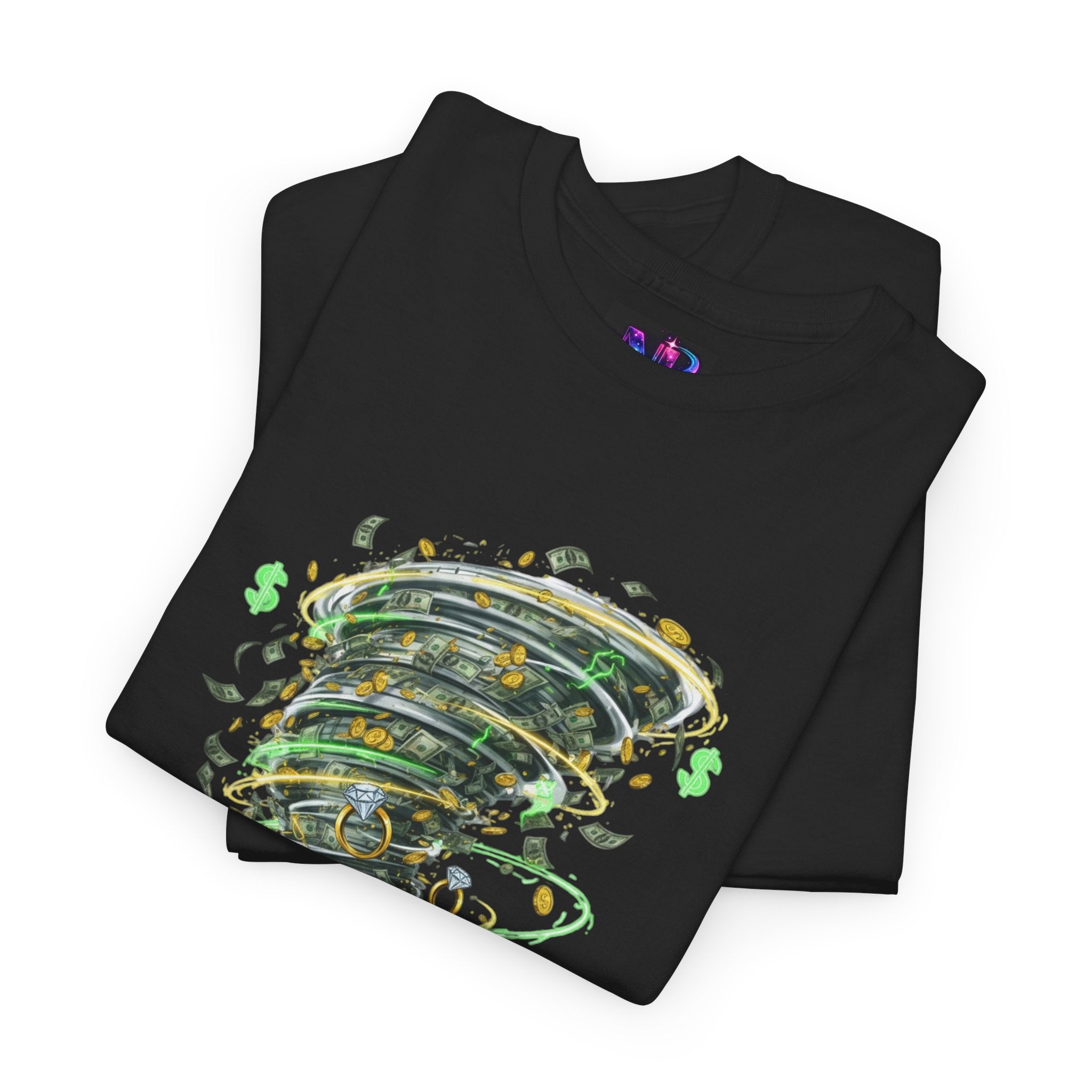 Money Moves Tee — Green Dollar Tornado Graphic T‑Shirt
