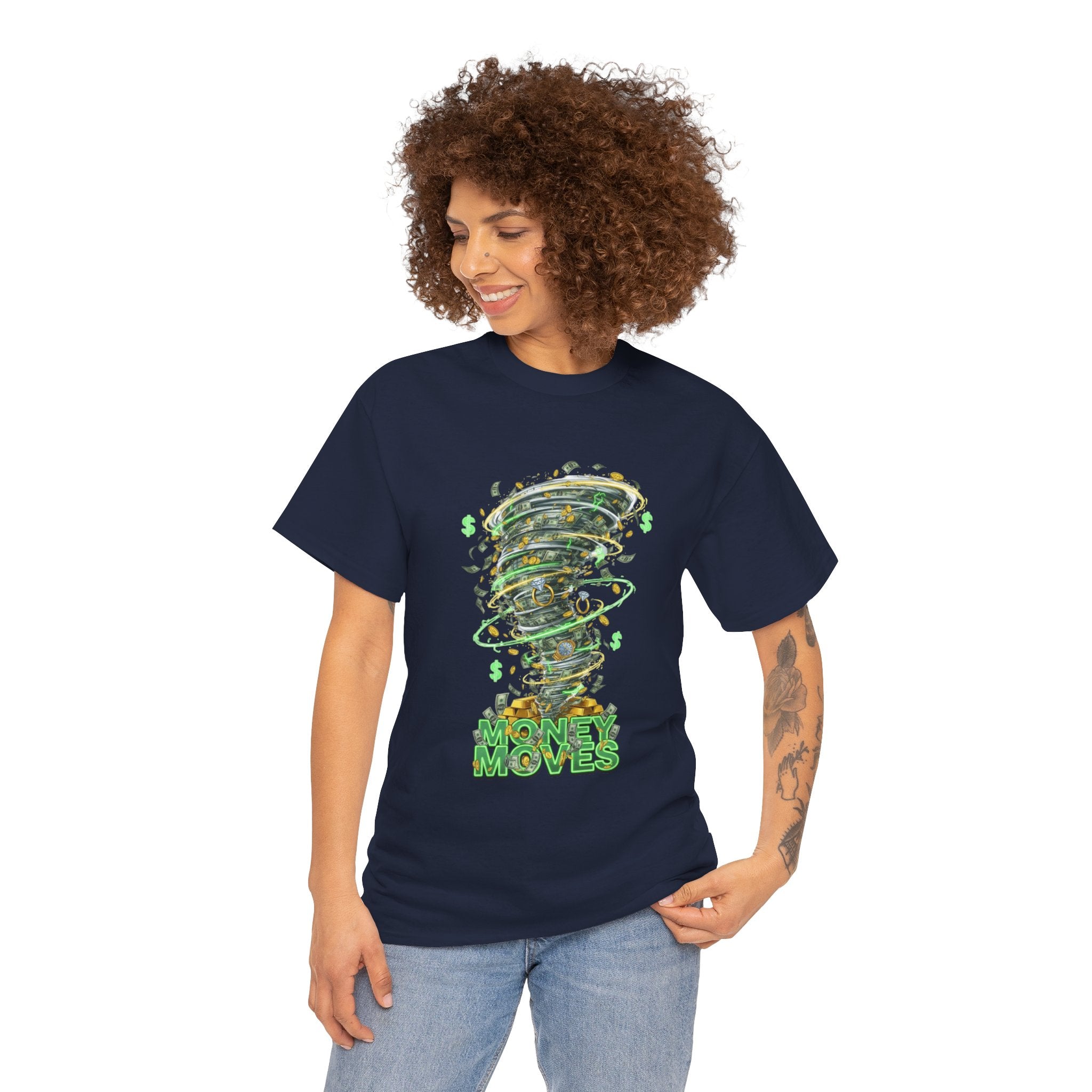 Money Moves Tee — Green Dollar Tornado Graphic T‑Shirt
