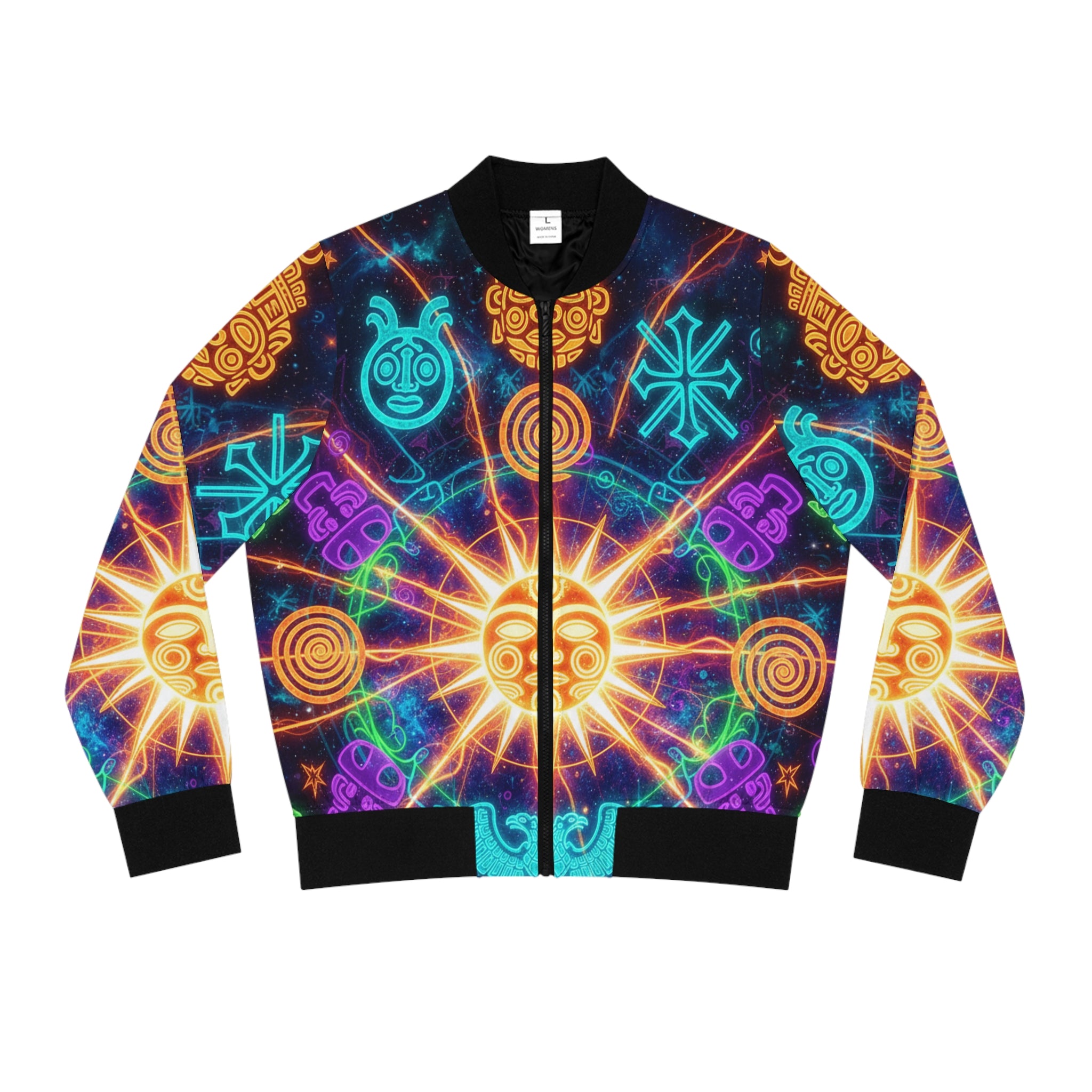 El Universo Taíno Bomber Jacket — Neon Tribal Cosmic Design