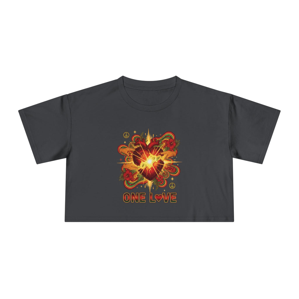 One Love Retro Heart Crop Tee — Women's Peace & Flower Power Graphic