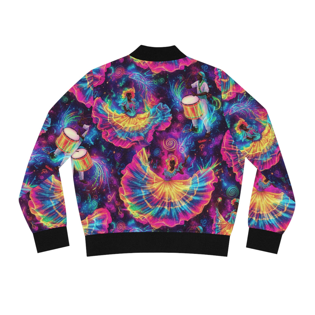 La Bomba Cósmica Bomber Jacket — Neon Dance Fiesta All-Over Print