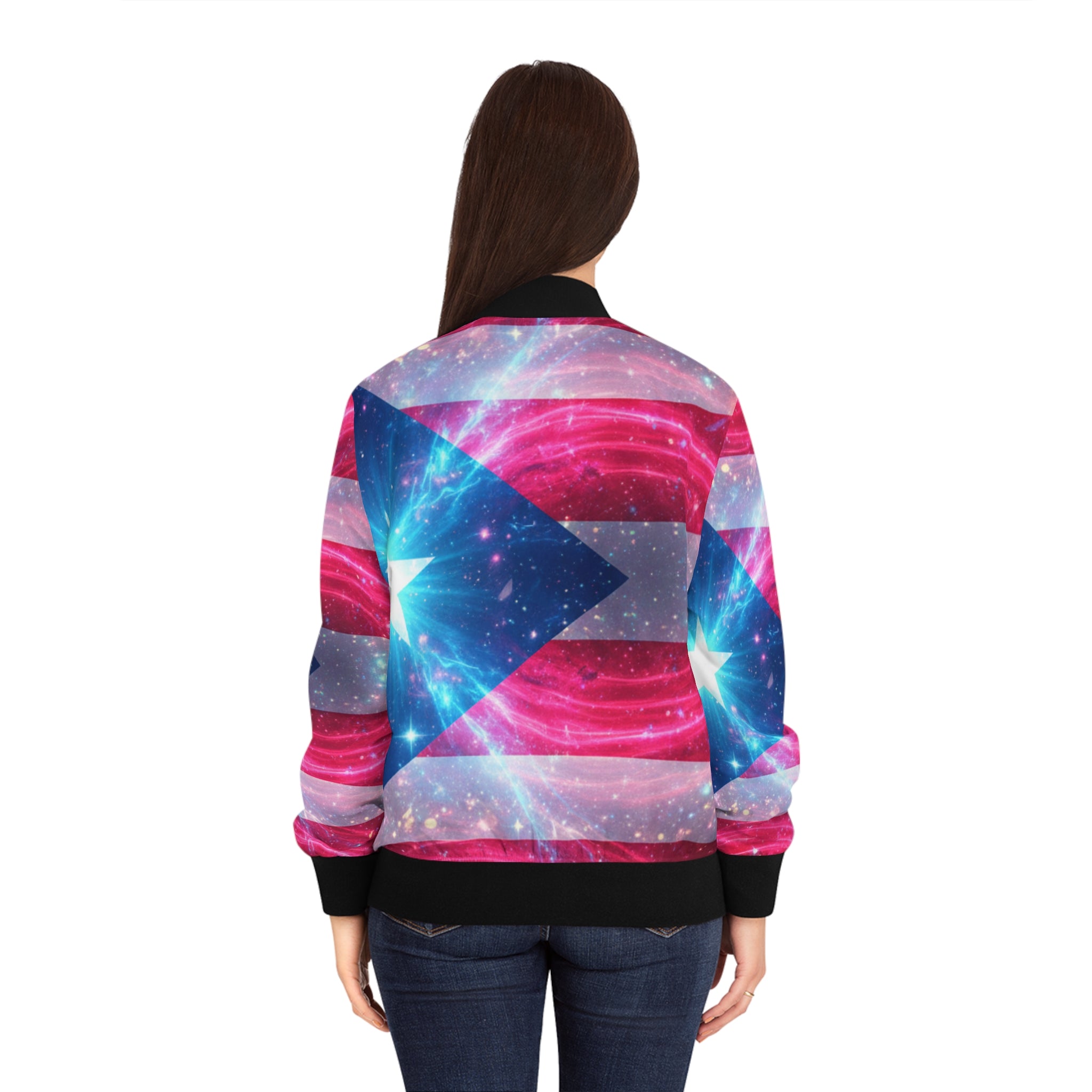 La Bandera Vive Bomber Jacket — Neon Flag All-Over Print