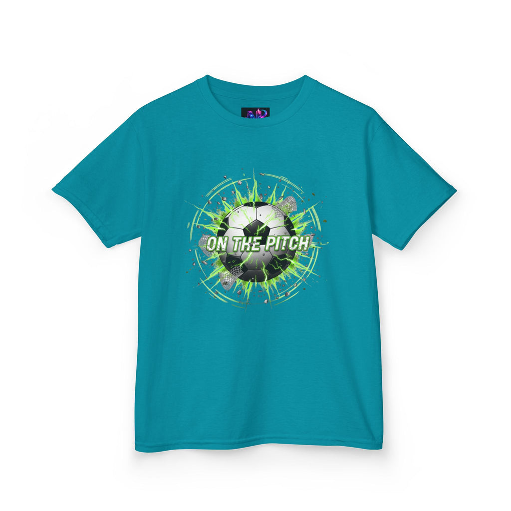 Kids Soccer T‑Shirt — 'On The Pitch' Green Splatter Design