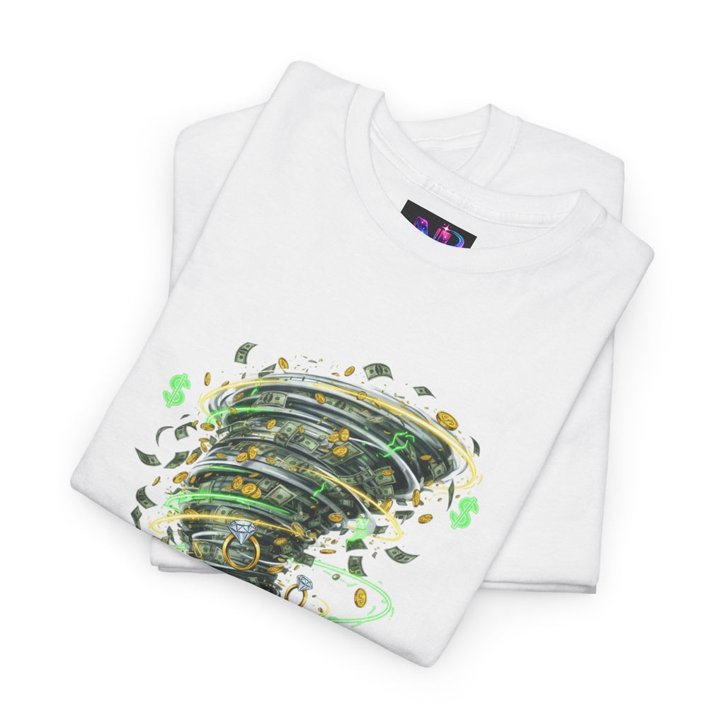 Money Moves Tee — Green Dollar Tornado Graphic T‑Shirt