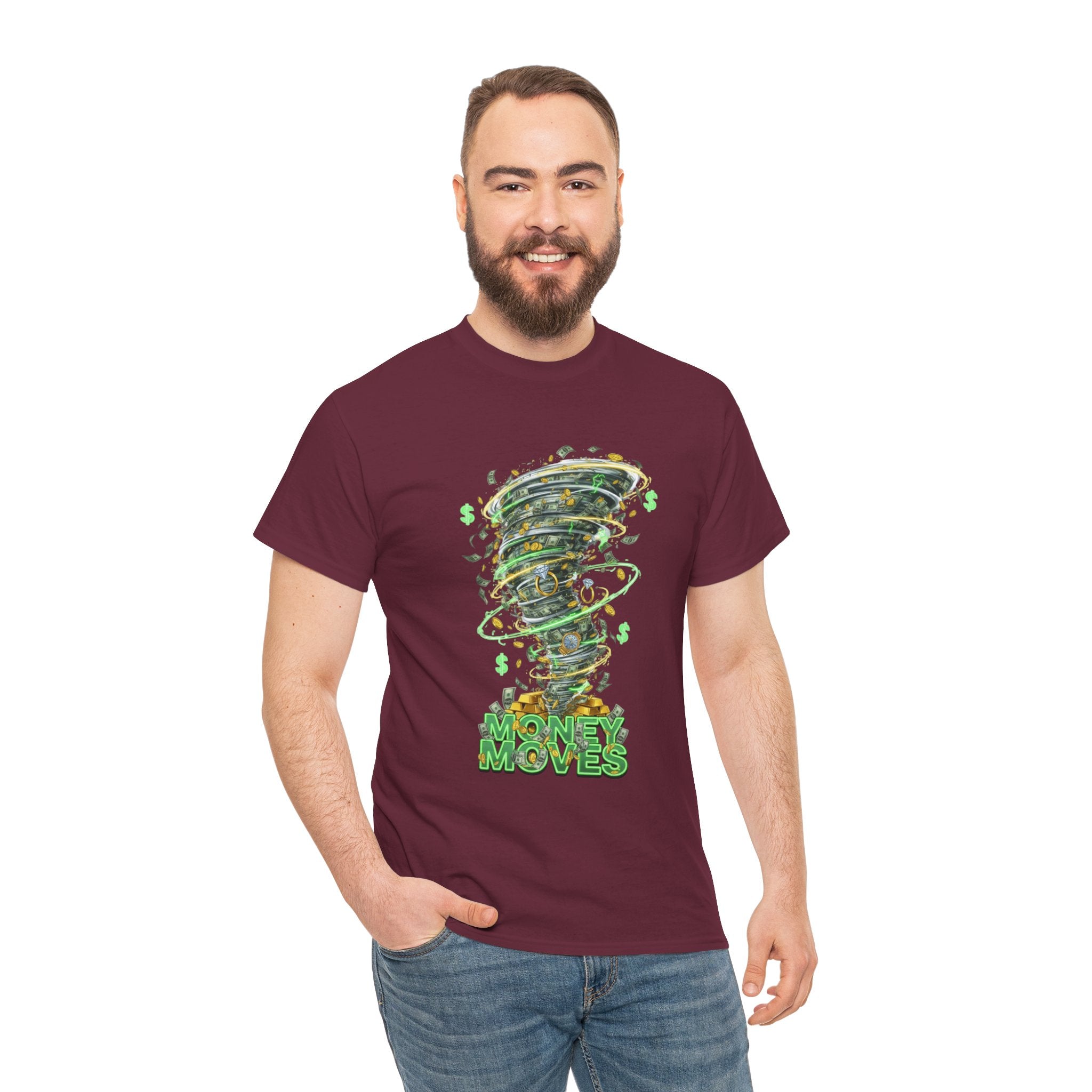 Money Moves Tee — Green Dollar Tornado Graphic T‑Shirt
