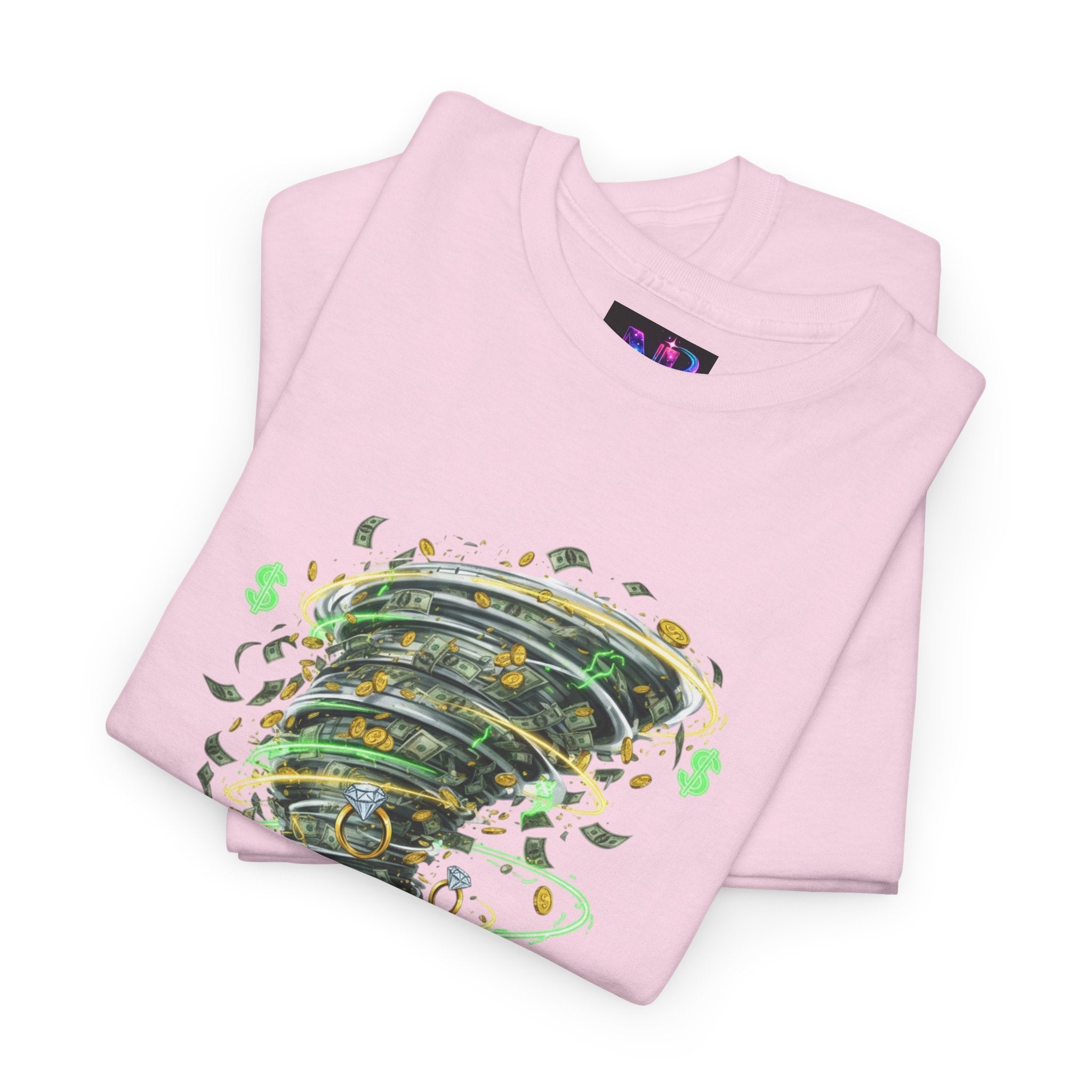 Money Moves Tee — Green Dollar Tornado Graphic T‑Shirt