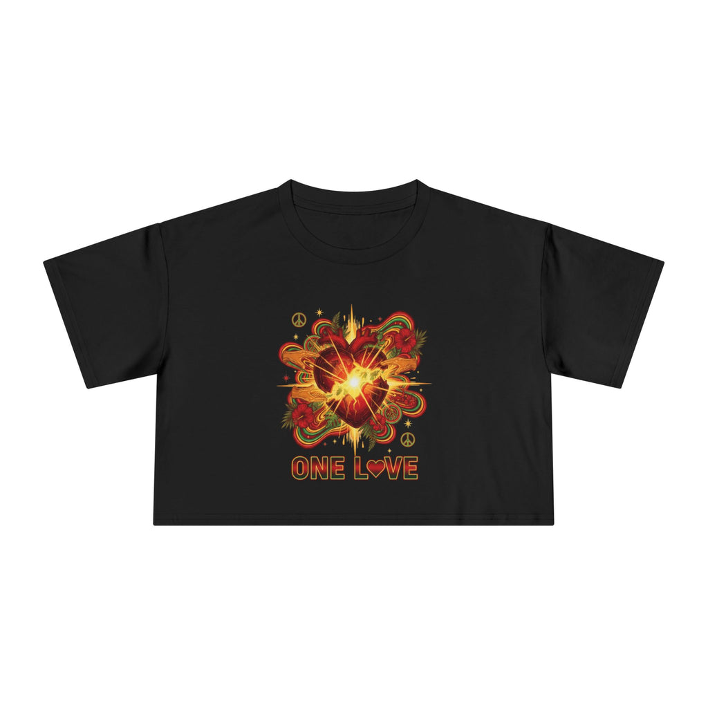 One Love Retro Heart Crop Tee — Women's Peace & Flower Power Graphic