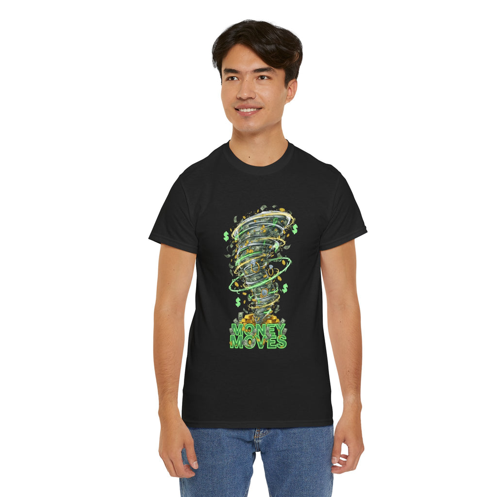 Money Moves Tee — Green Dollar Tornado Graphic T‑Shirt