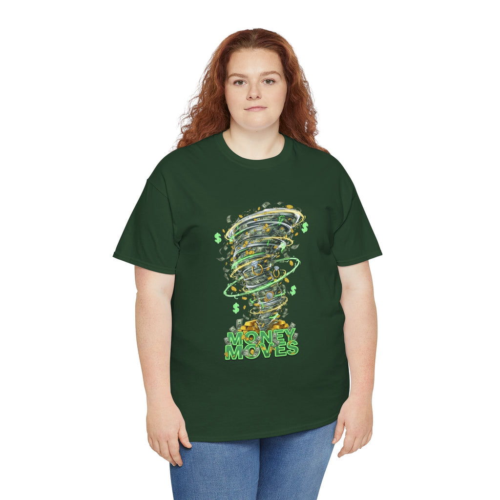 Money Moves Tee — Green Dollar Tornado Graphic T‑Shirt