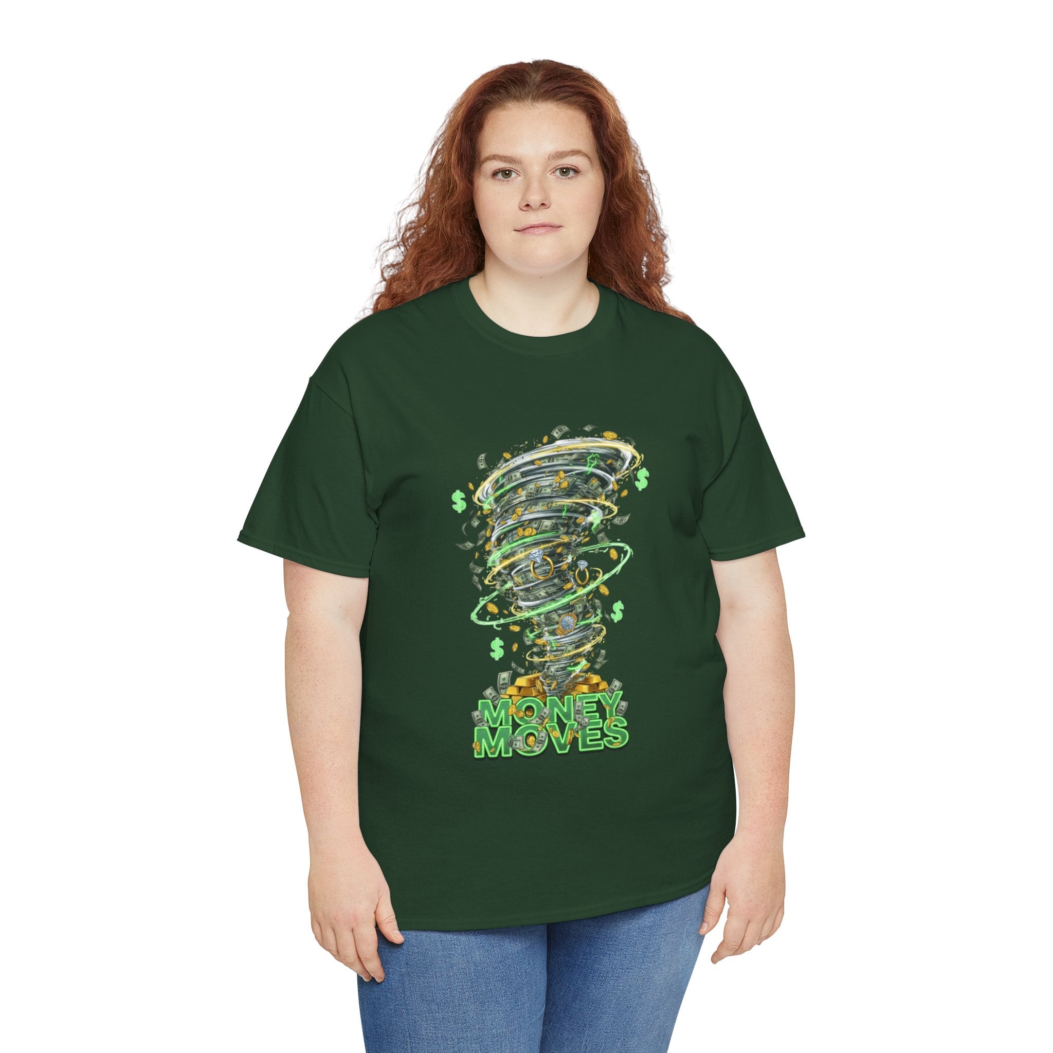Money Moves Tee — Green Dollar Tornado Graphic T‑Shirt