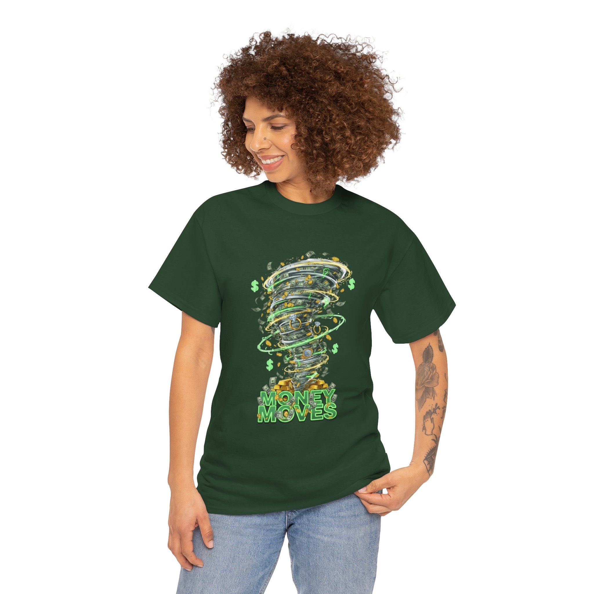 Money Moves Tee — Green Dollar Tornado Graphic T‑Shirt