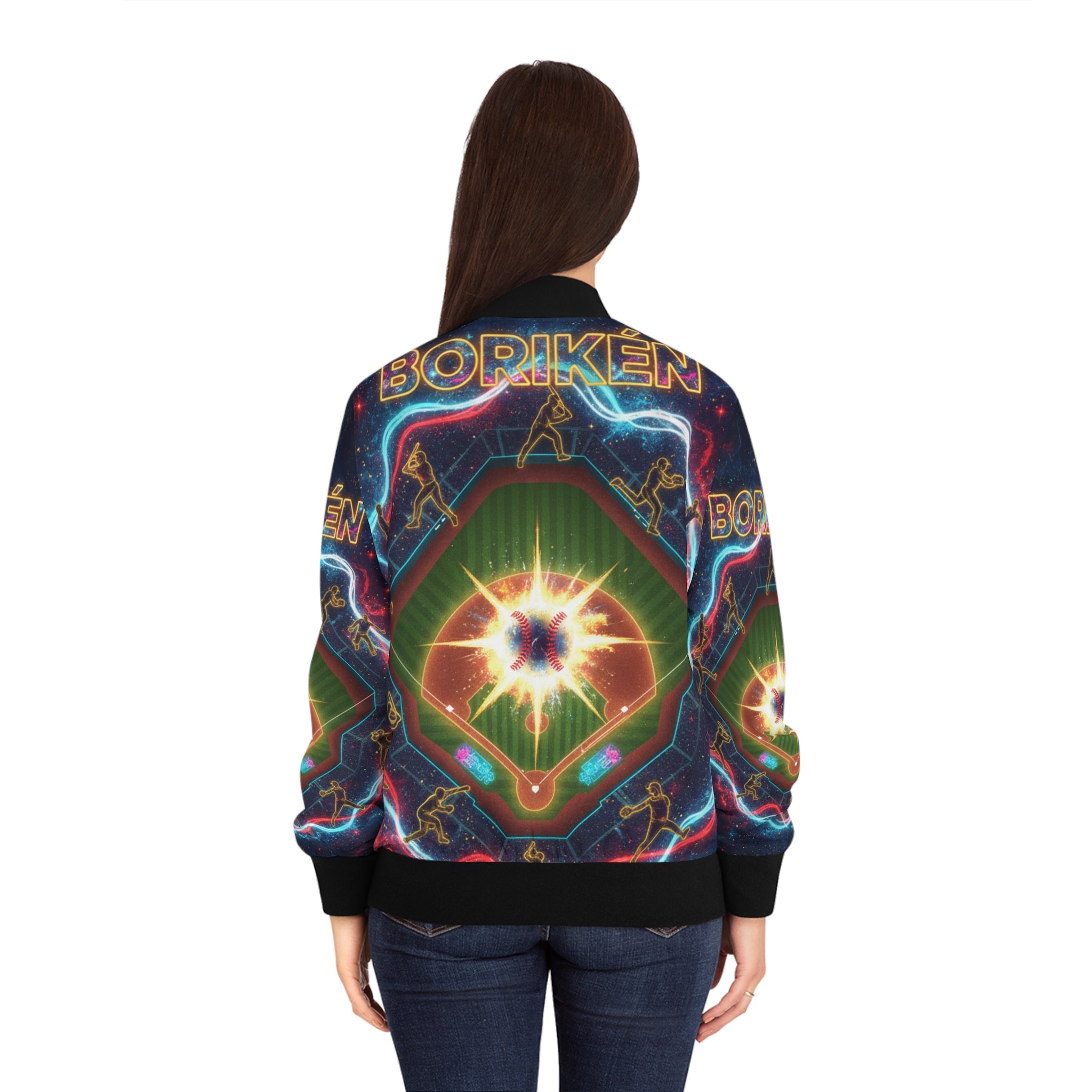 Borikén: La Isla del Béisbol Bomber Jacket — Women's All-Over-Print Puerto Rico Pride