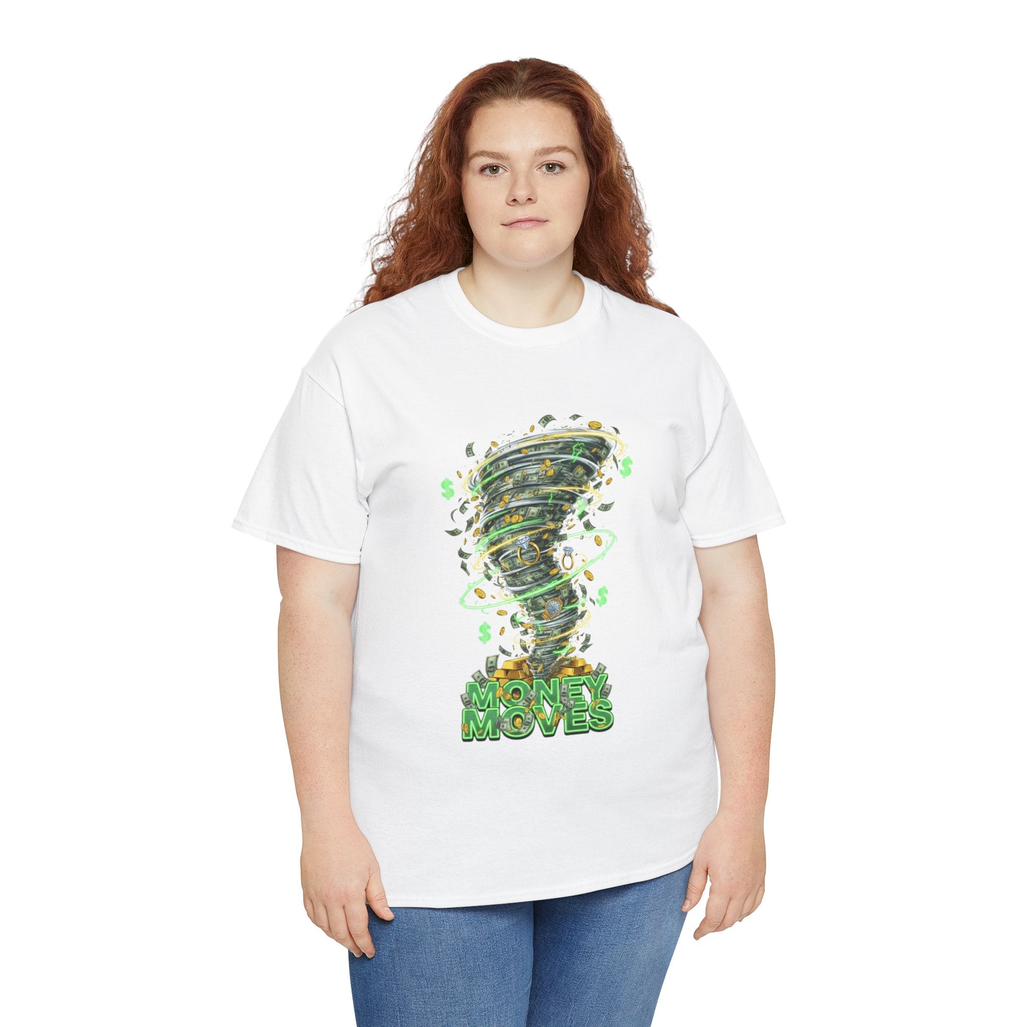 Money Moves Tee — Green Dollar Tornado Graphic T‑Shirt