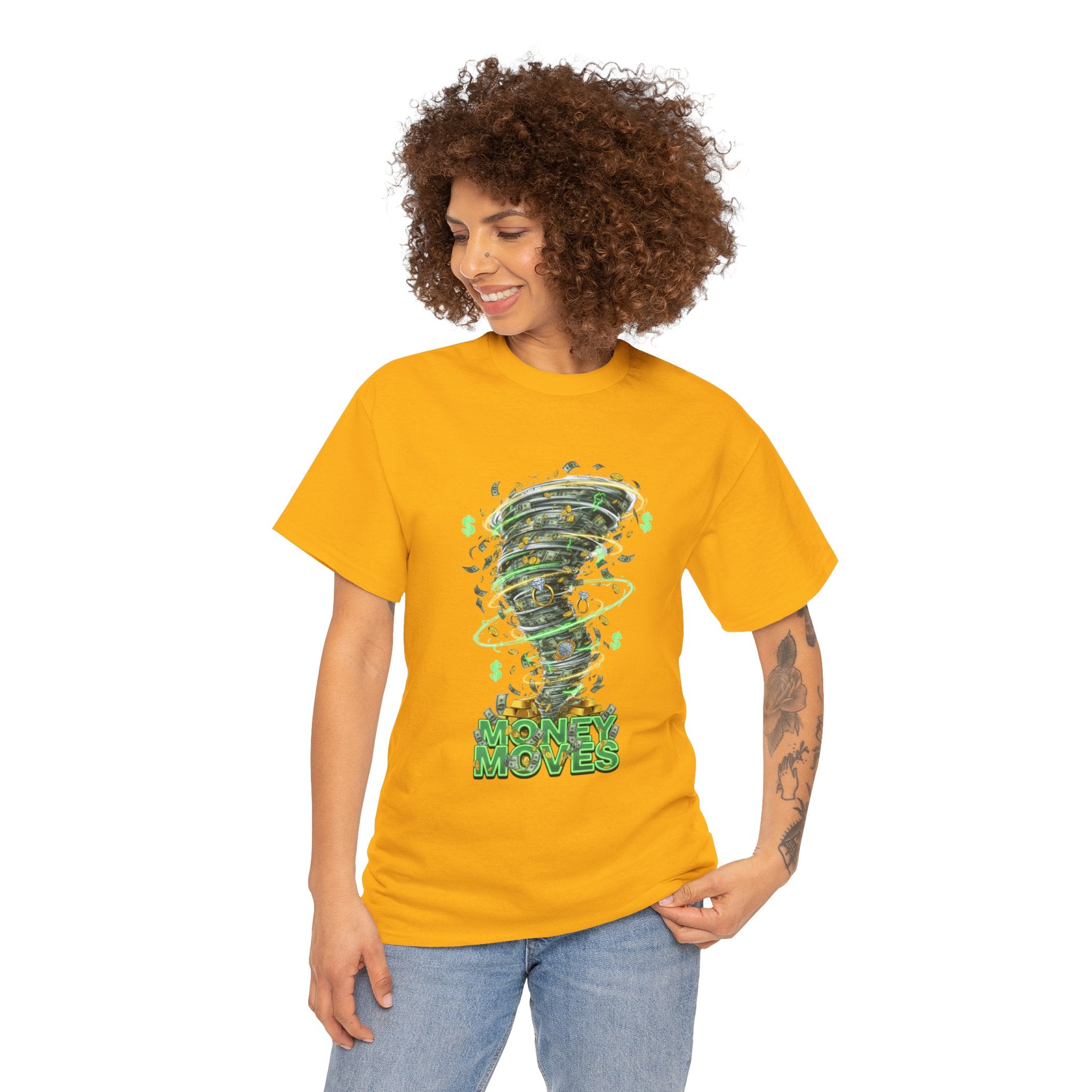 Money Moves Tee — Green Dollar Tornado Graphic T‑Shirt