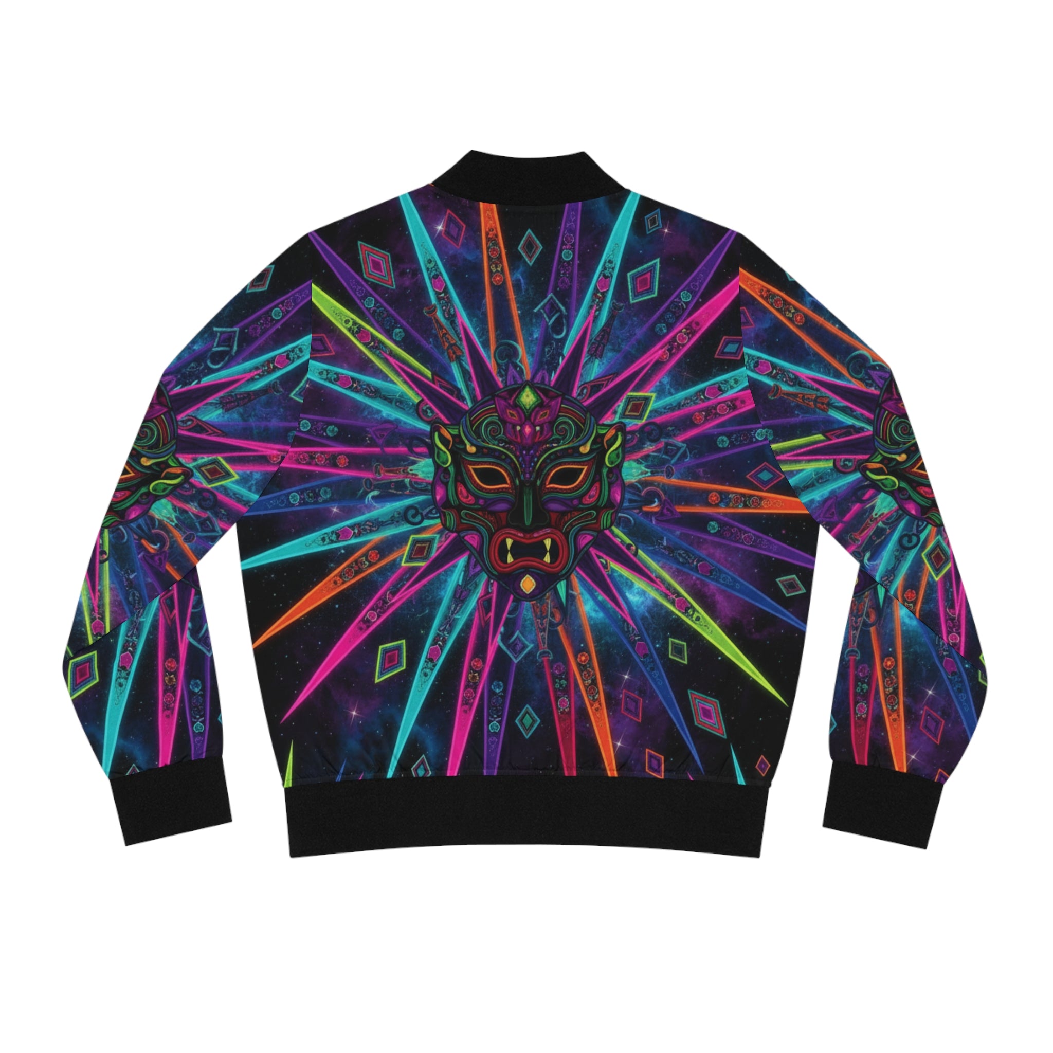 The Vejigante Explosion Bomber Jacket — Women's Vibrant Tribal Outerwear