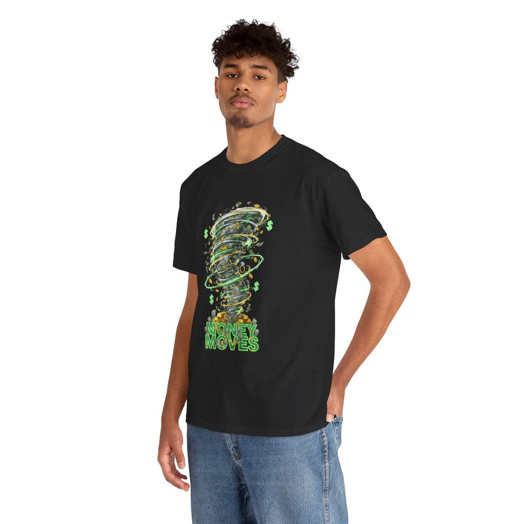 Money Moves Tee — Green Dollar Tornado Graphic T‑Shirt