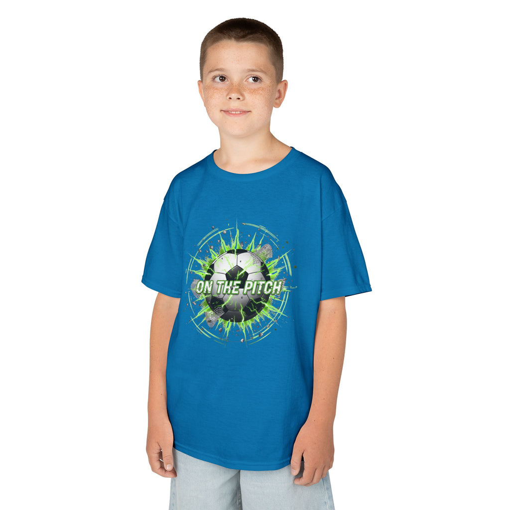 Kids Soccer T‑Shirt — 'On The Pitch' Green Splatter Design