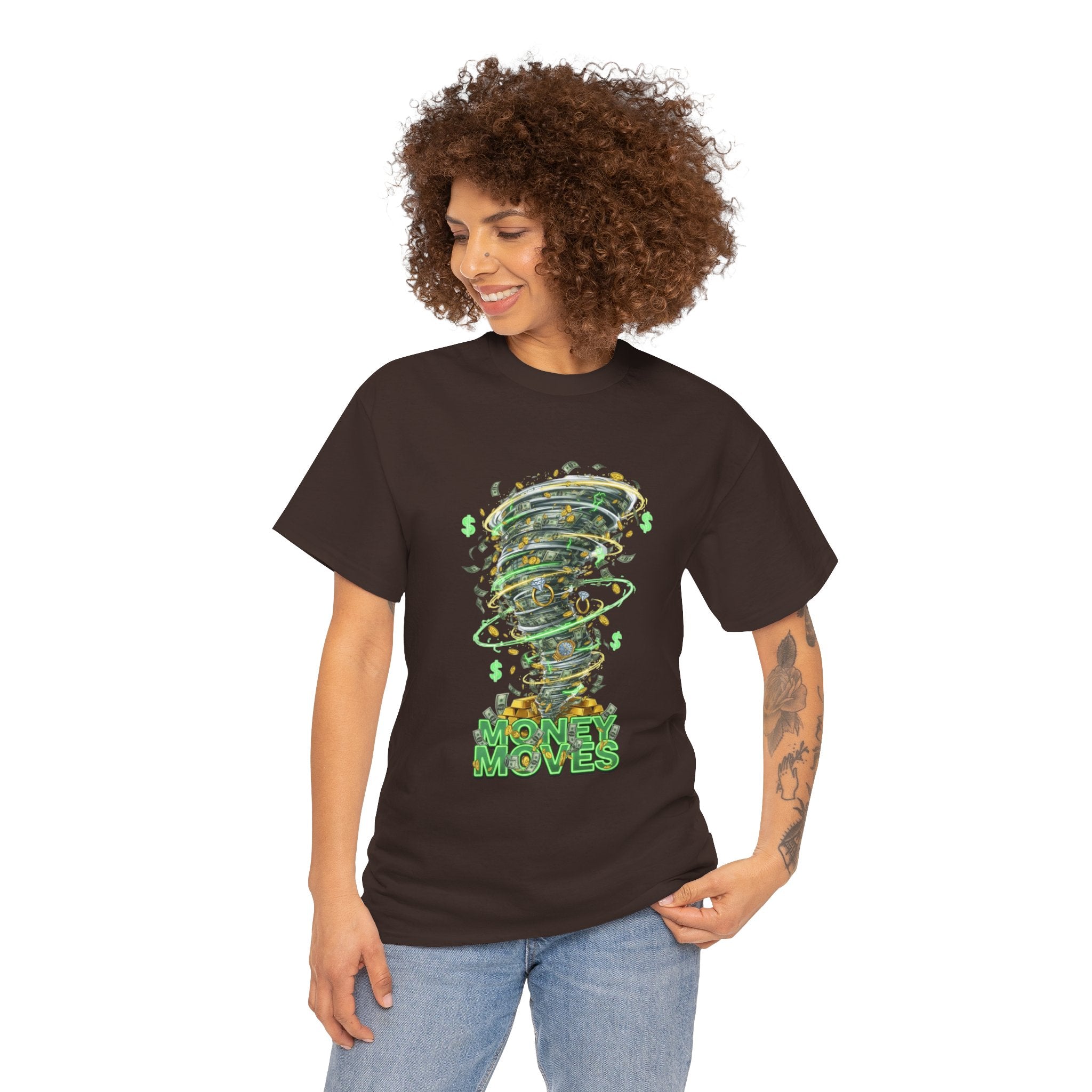 Money Moves Tee — Green Dollar Tornado Graphic T‑Shirt