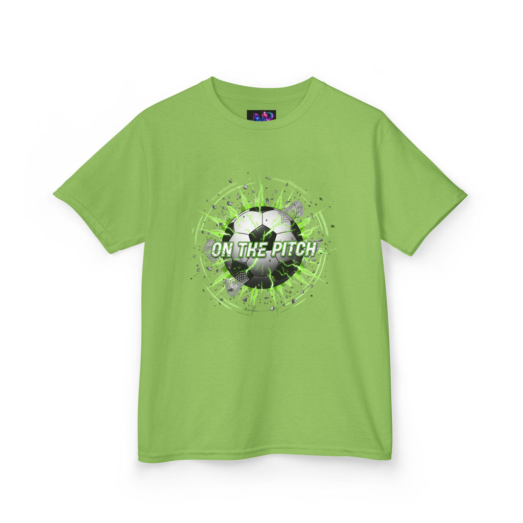 Kids Soccer T‑Shirt — 'On The Pitch' Green Splatter Design