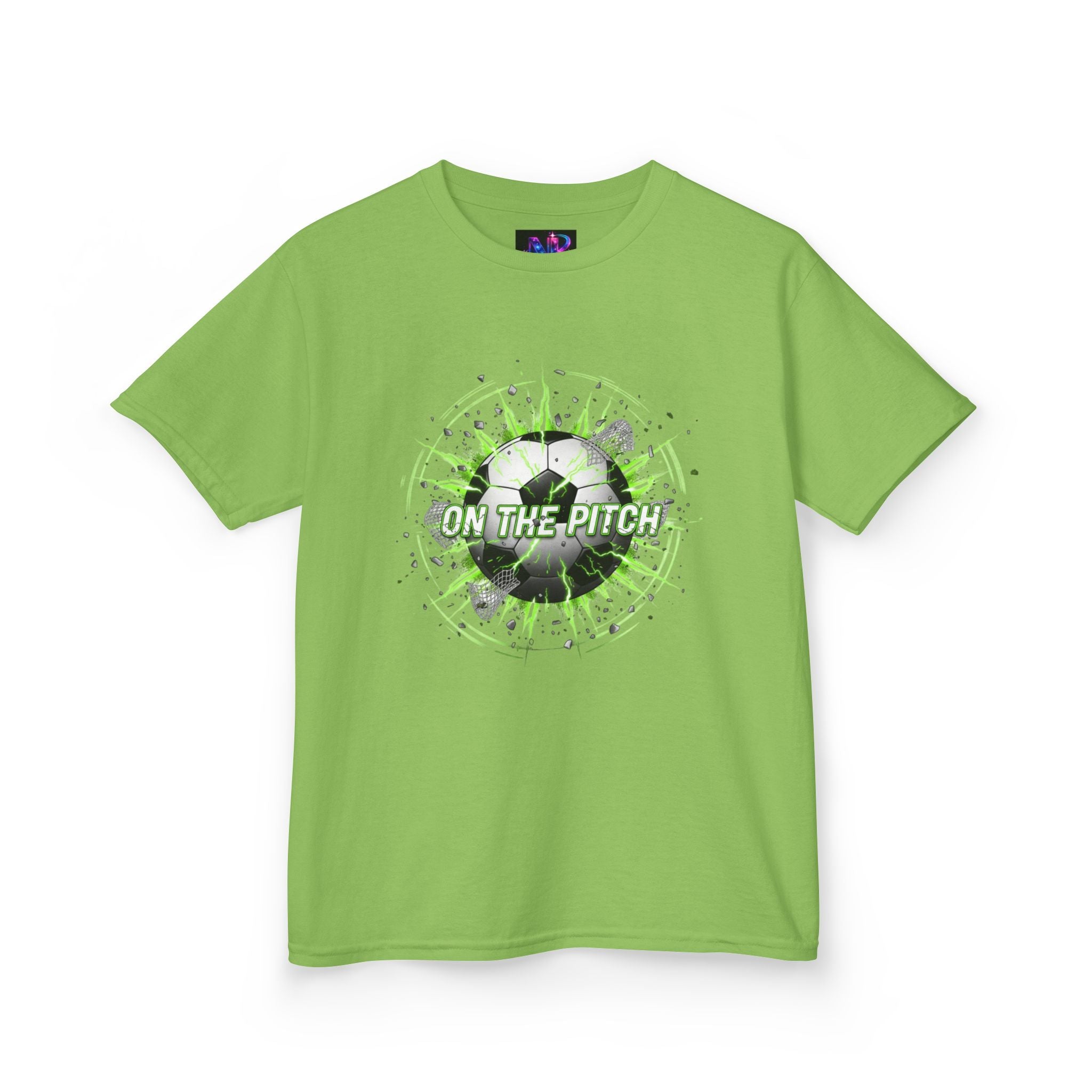 Kids Soccer T‑Shirt — 'On The Pitch' Green Splatter Design