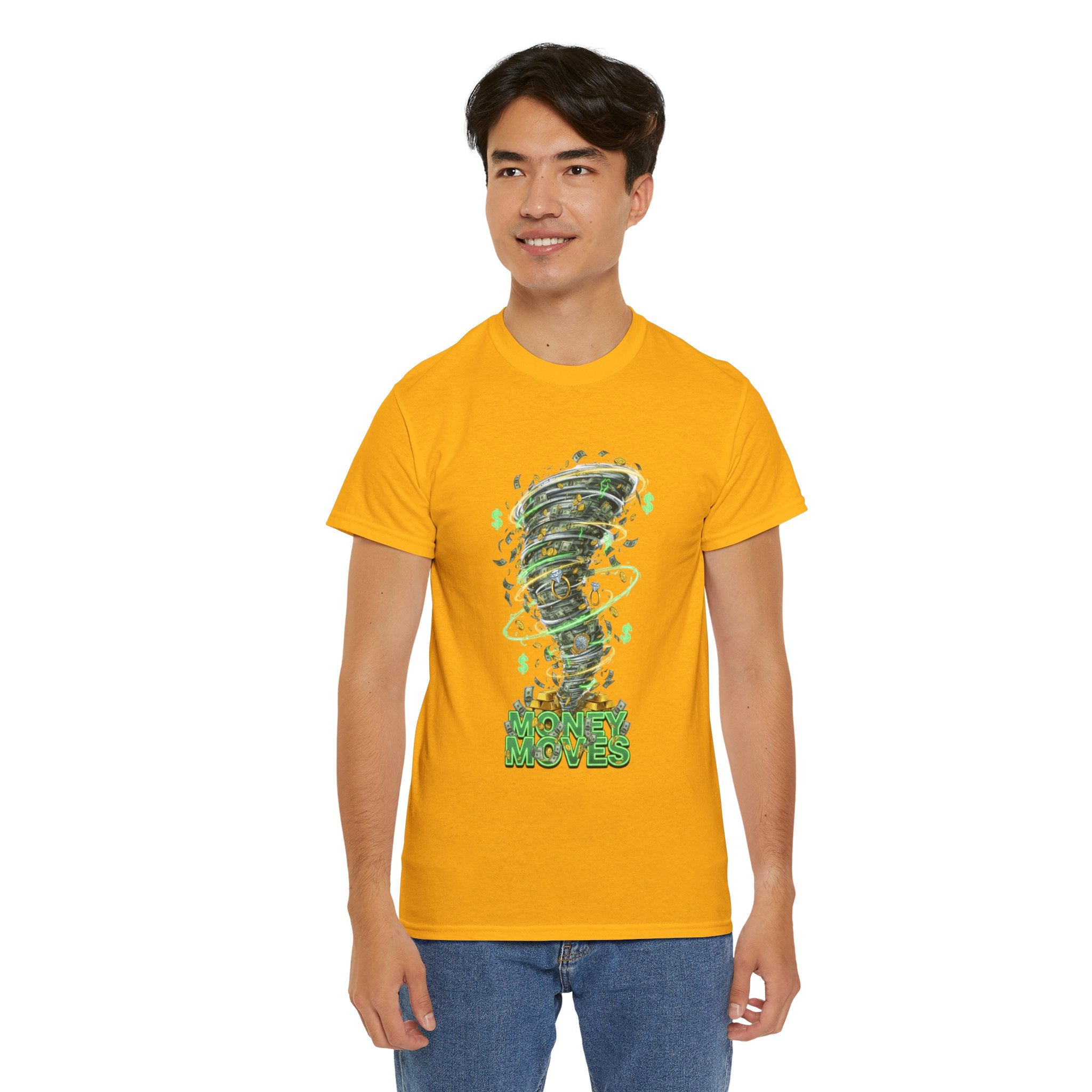 Money Moves Tee — Green Dollar Tornado Graphic T‑Shirt