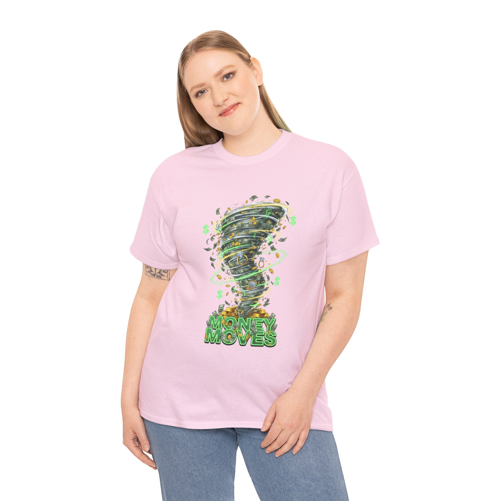 Money Moves Tee — Green Dollar Tornado Graphic T‑Shirt