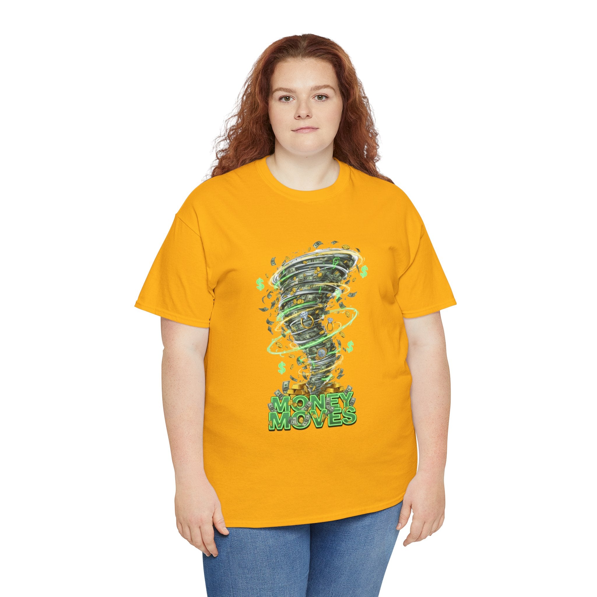 Money Moves Tee — Green Dollar Tornado Graphic T‑Shirt