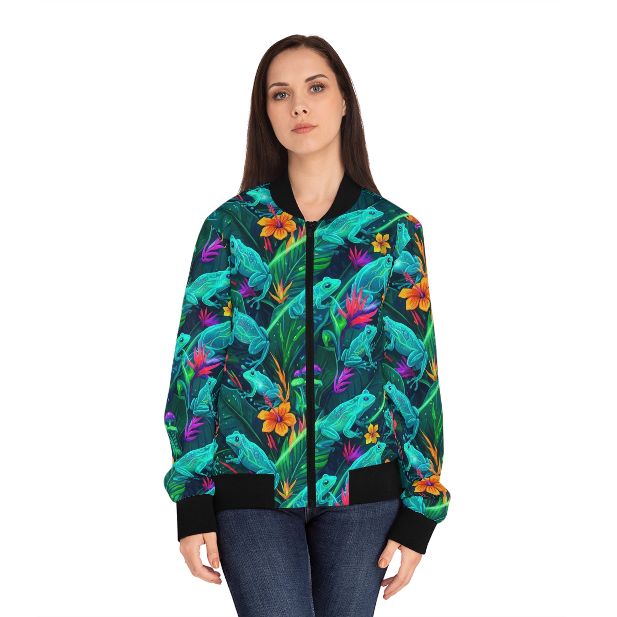 El Coro de Coquíes Bomber Jacket — Floral Jungle Print Women's Jacket