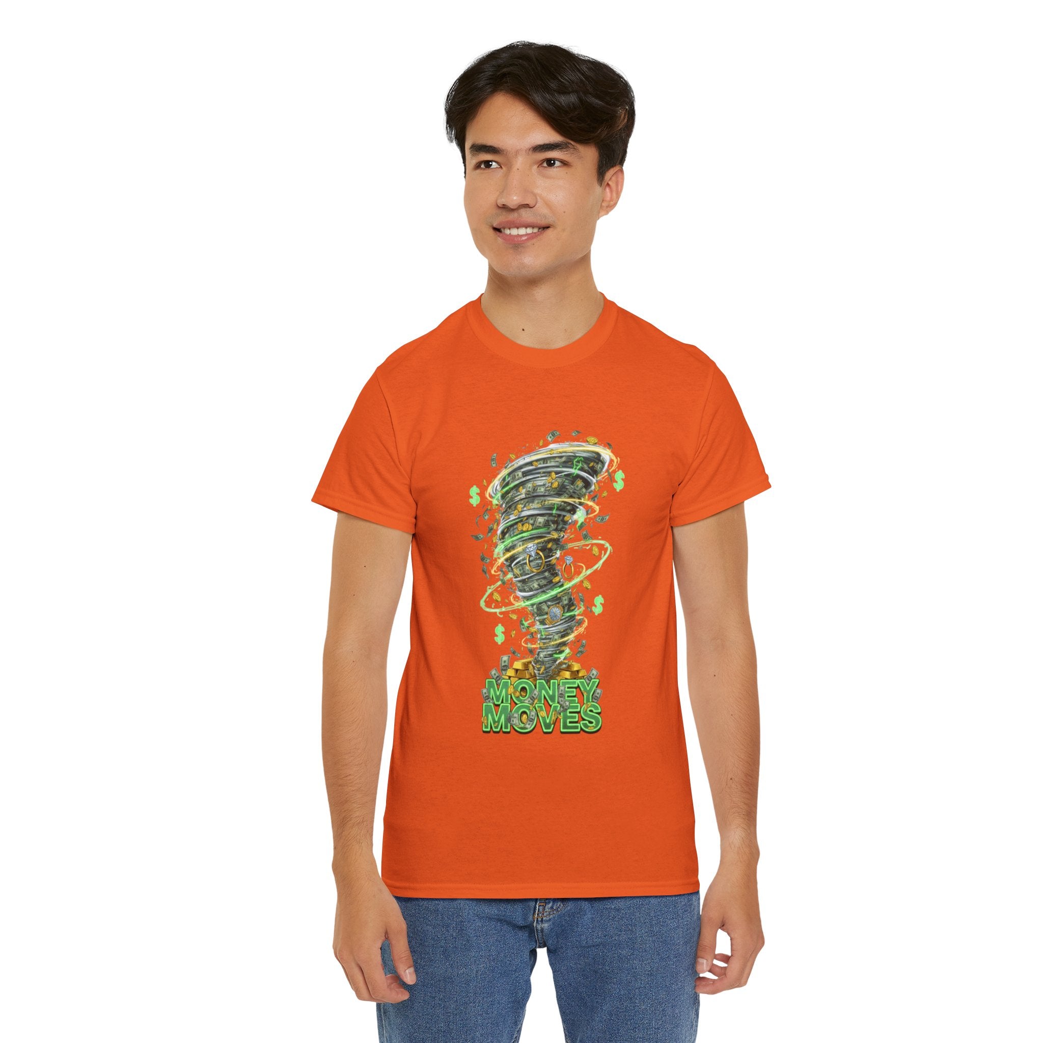 Money Moves Tee — Green Dollar Tornado Graphic T‑Shirt