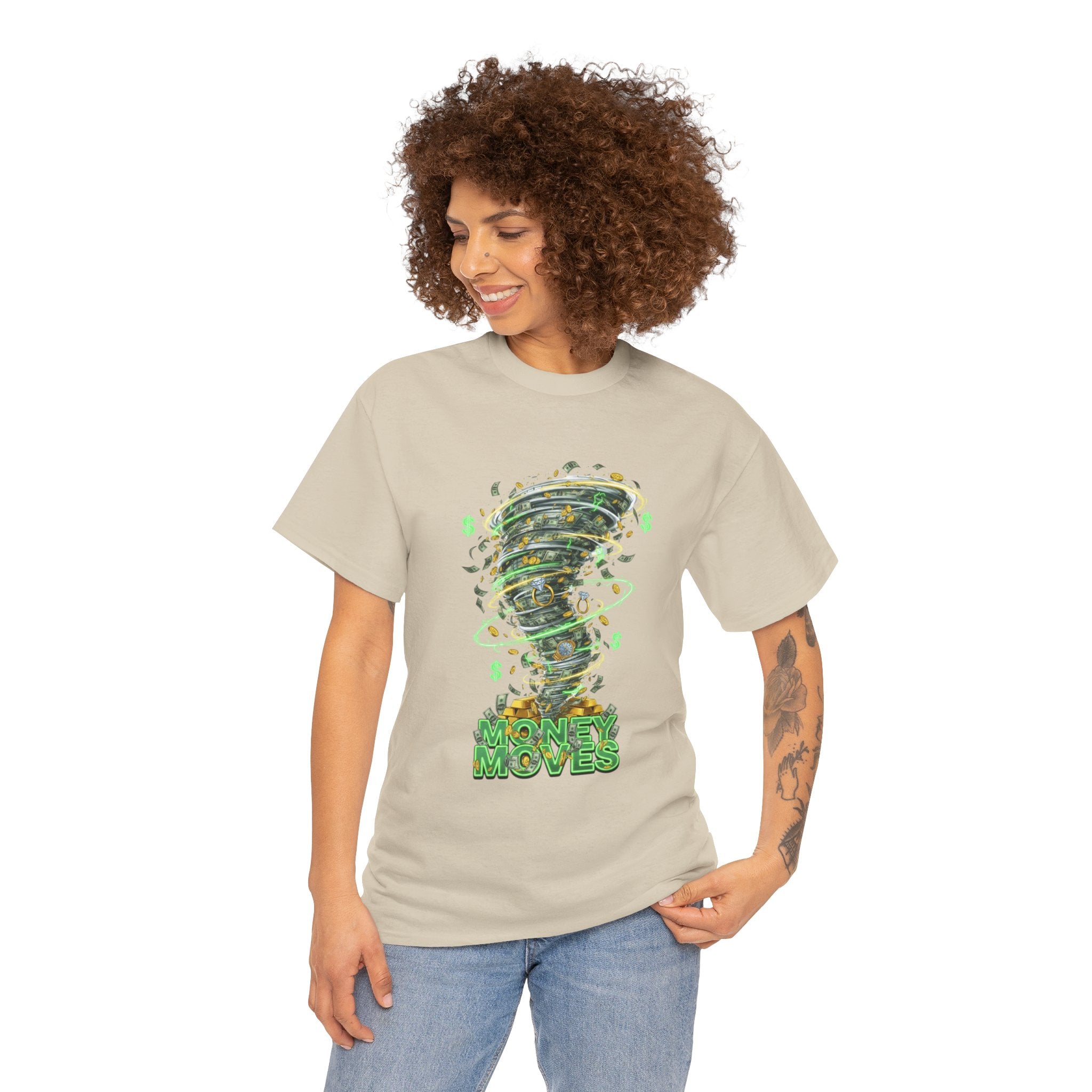 Money Moves Tee — Green Dollar Tornado Graphic T‑Shirt