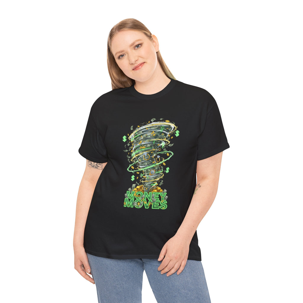 Money Moves Tee — Green Dollar Tornado Graphic T‑Shirt