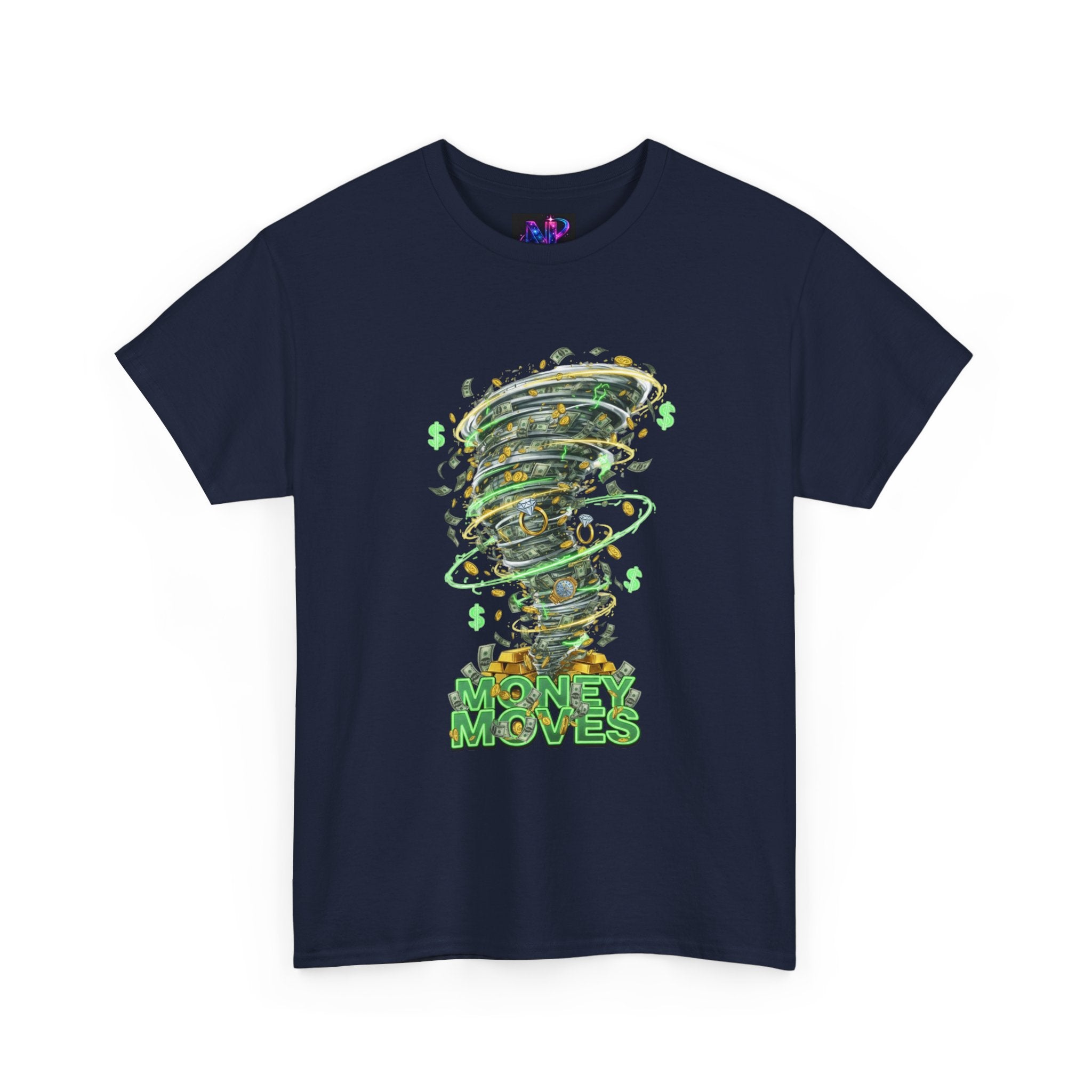 Money Moves Tee — Green Dollar Tornado Graphic T‑Shirt