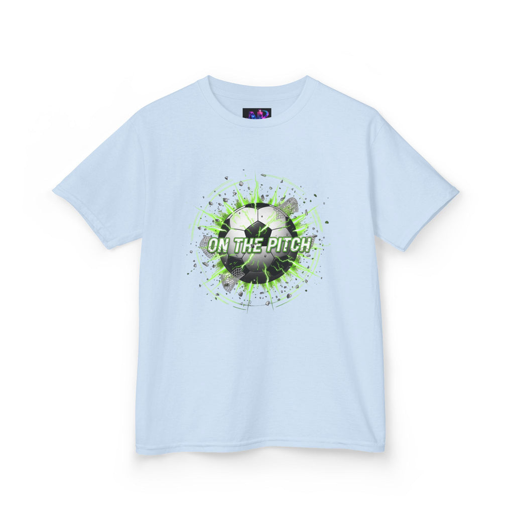Kids Soccer T‑Shirt — 'On The Pitch' Green Splatter Design