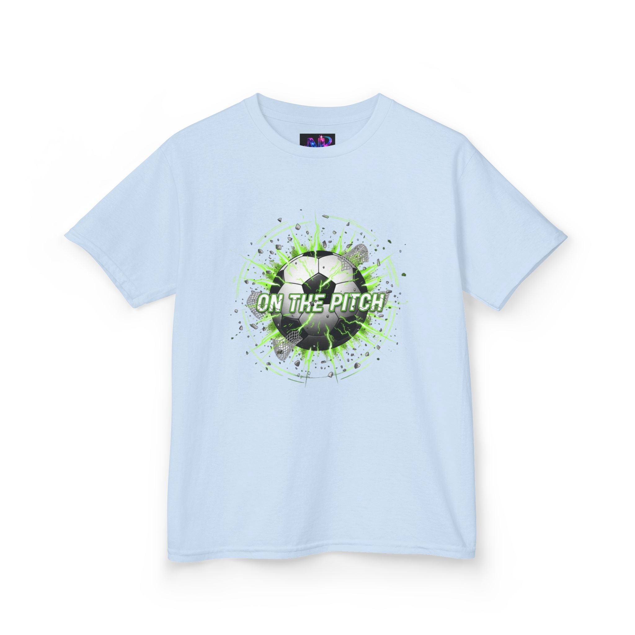 Kids Soccer T‑Shirt — 'On The Pitch' Green Splatter Design