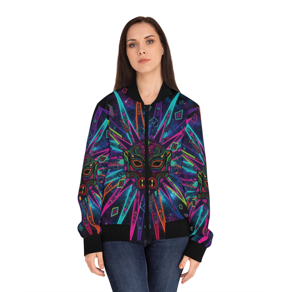 The Vejigante Explosion Bomber Jacket — Women's Vibrant Tribal Outerwear