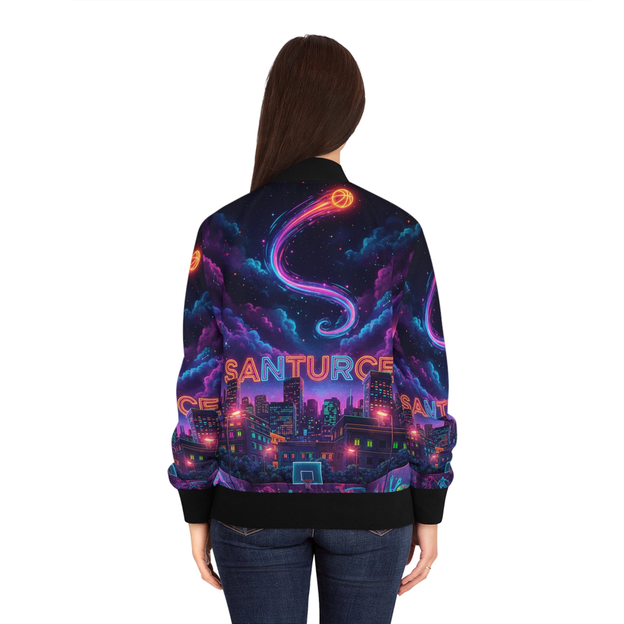 Santurce: La Calle Bomber Jacket — Retro Cosmic Puerto Rico AOP