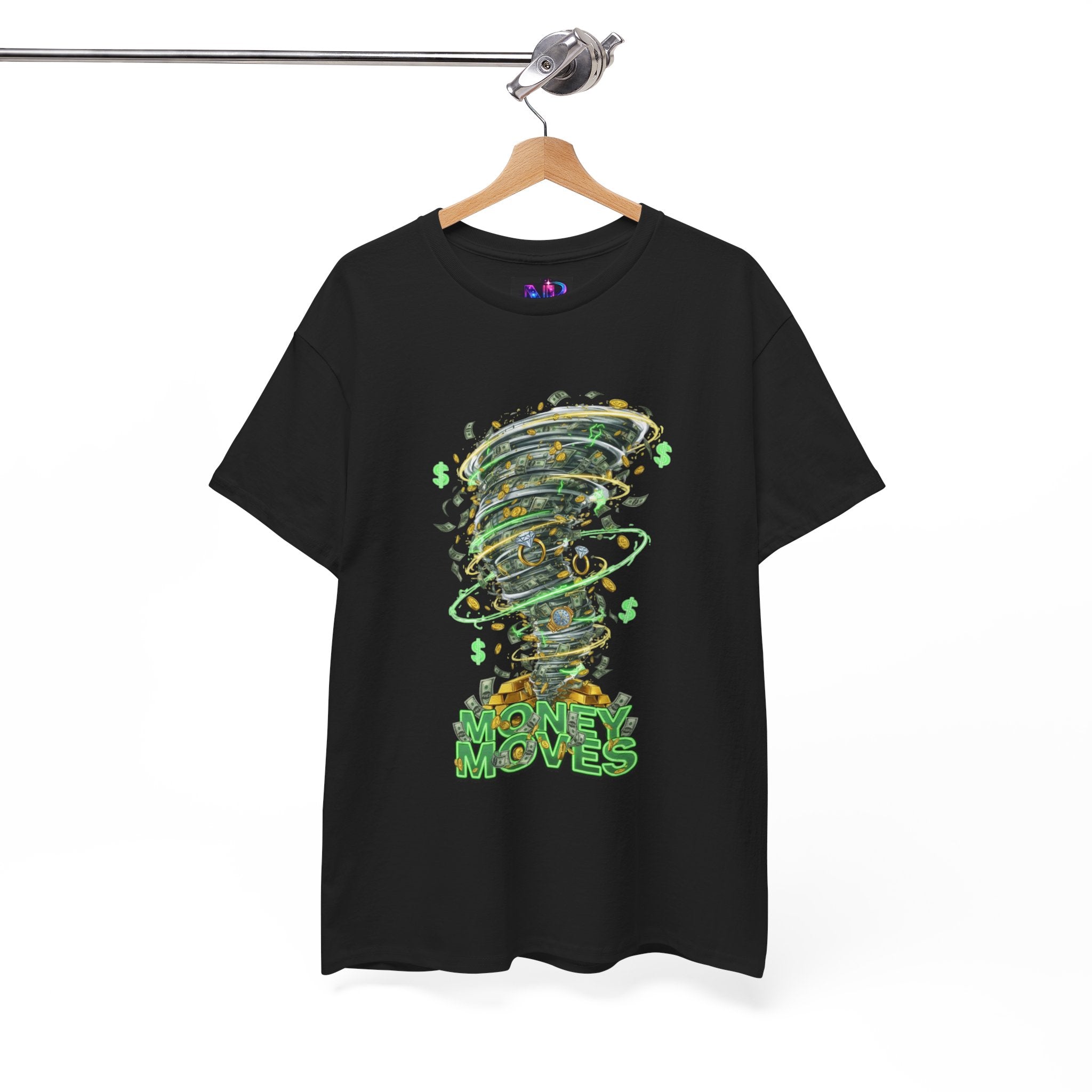 Money Moves Tee — Green Dollar Tornado Graphic T‑Shirt