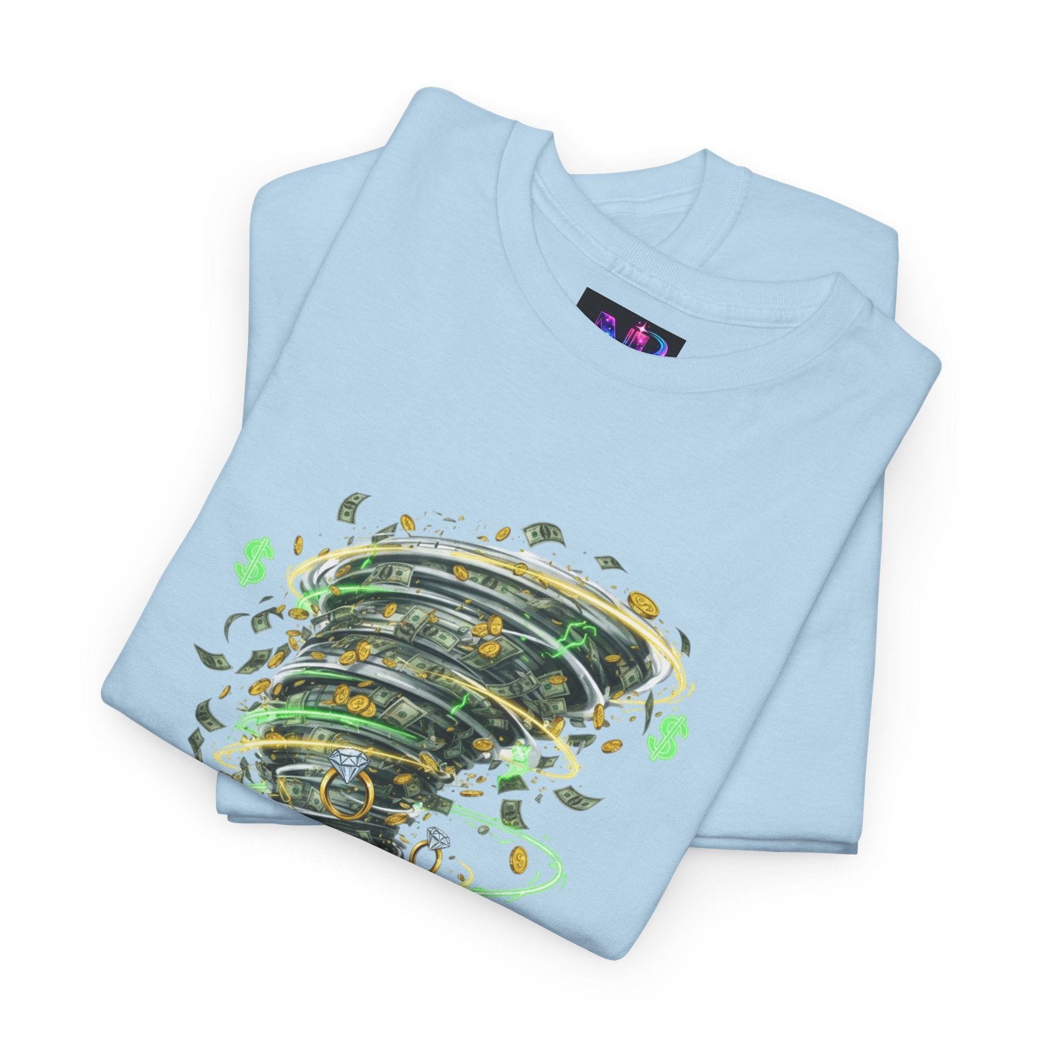 Money Moves Tee — Green Dollar Tornado Graphic T‑Shirt