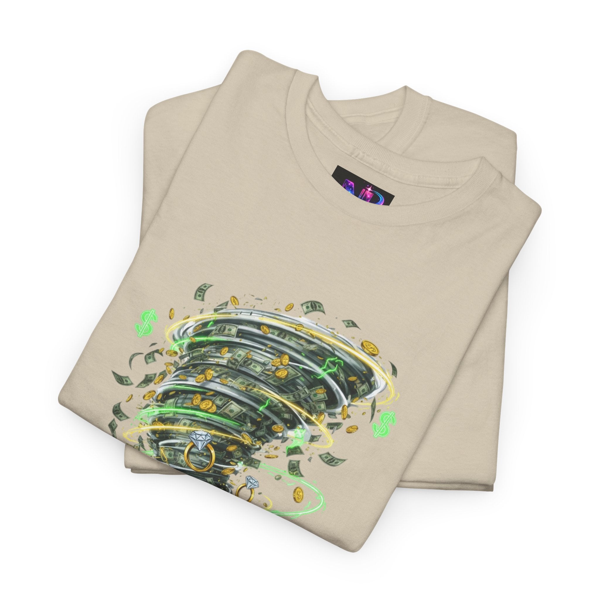 Money Moves Tee — Green Dollar Tornado Graphic T‑Shirt