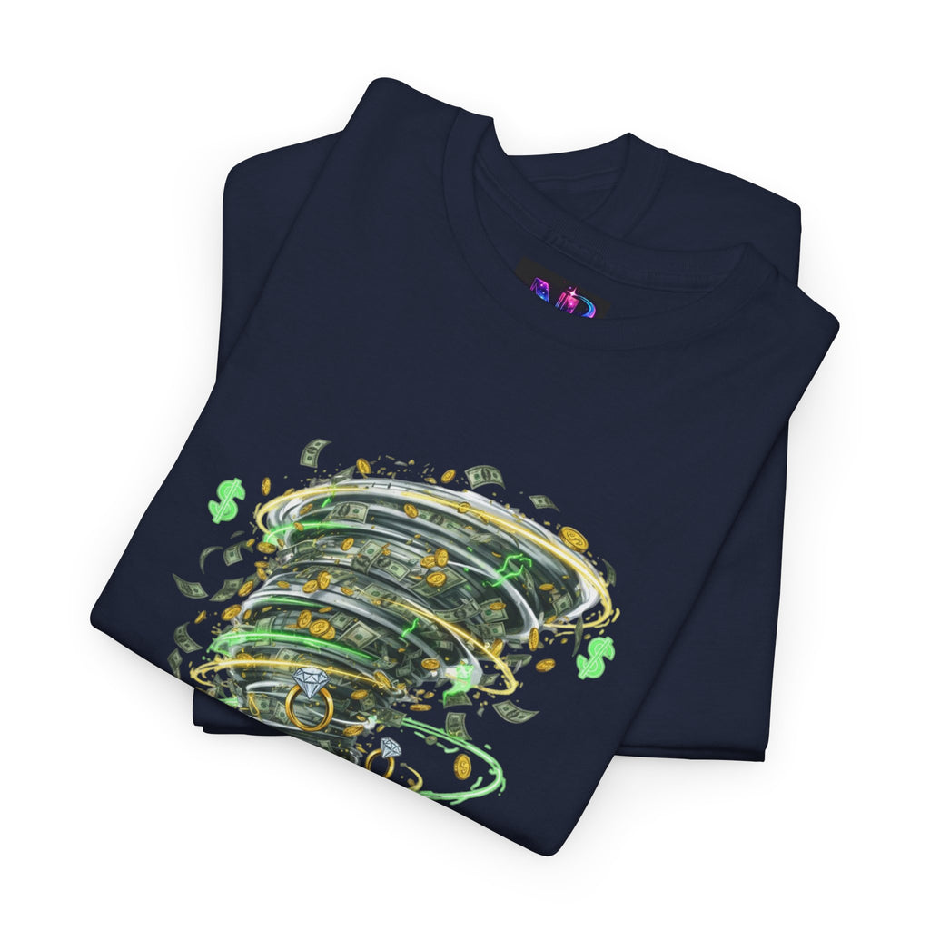 Money Moves Tee — Green Dollar Tornado Graphic T‑Shirt